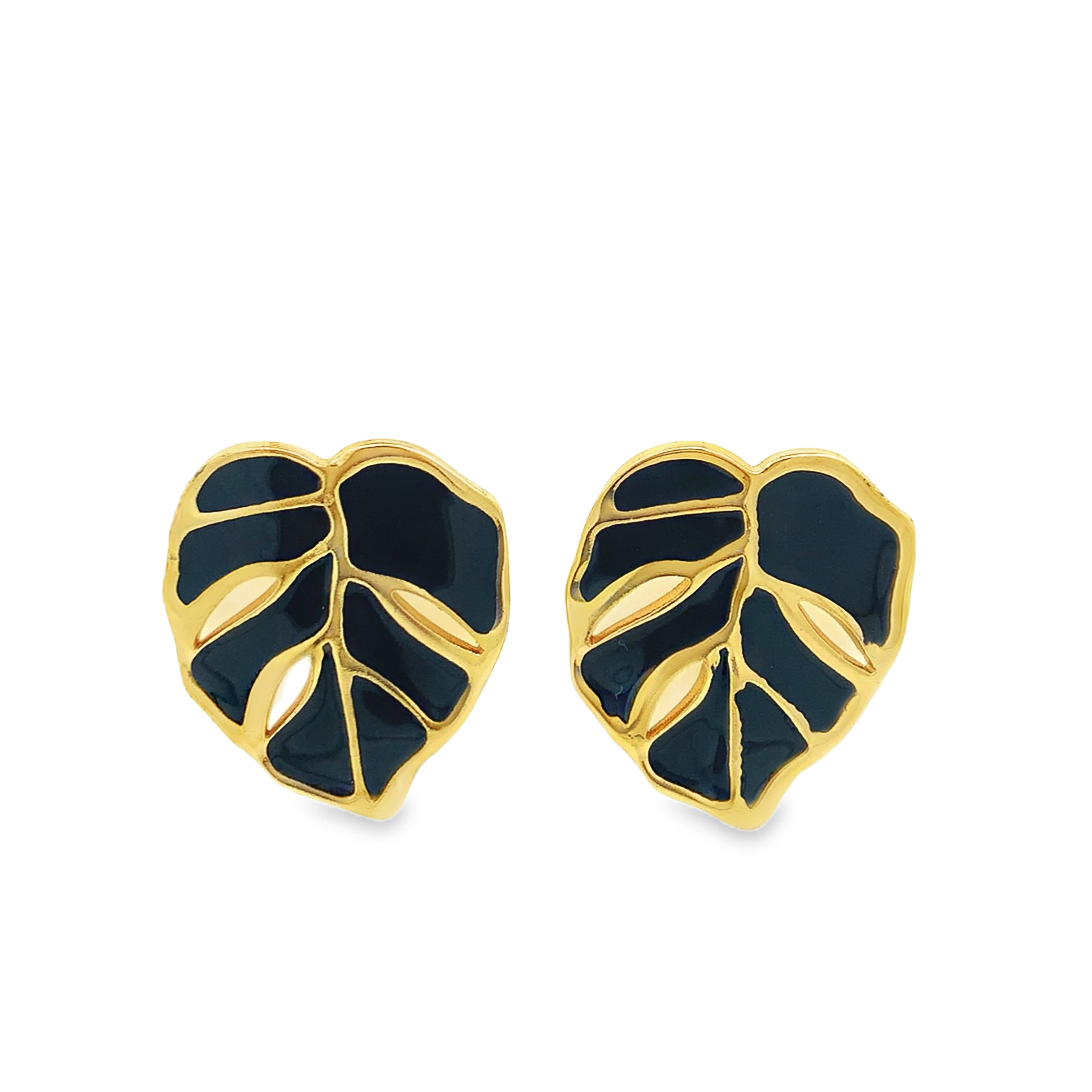 Carved Baroque Onyx Stud Earrings in Yellow Gold