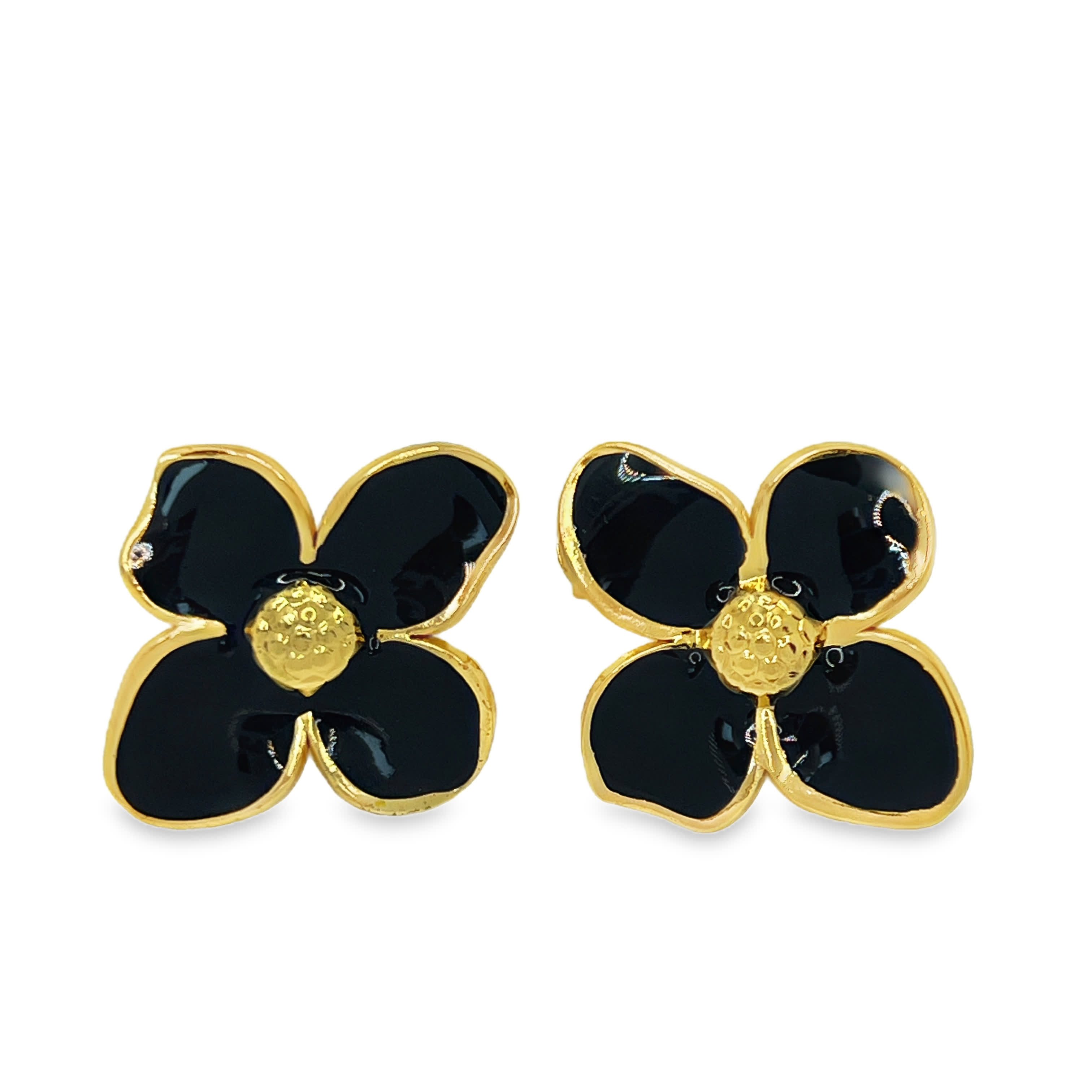 Klasyczne pozłacane kolczyki sztyfty z czarnym kamieniem kaboszon