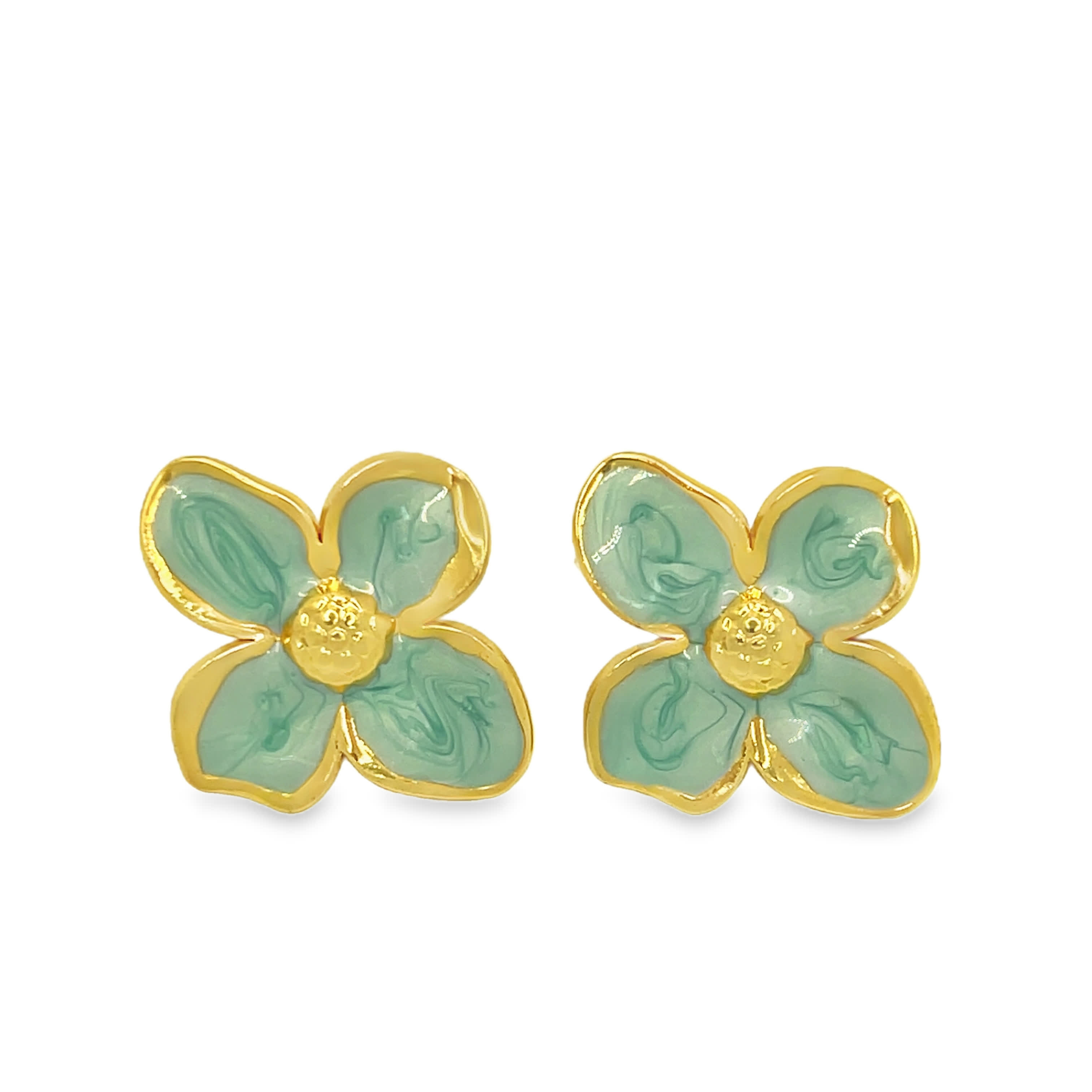 Sylwetkowe kwiatowe kolczyki sztyfty, wysoko polerowane, pozłacane