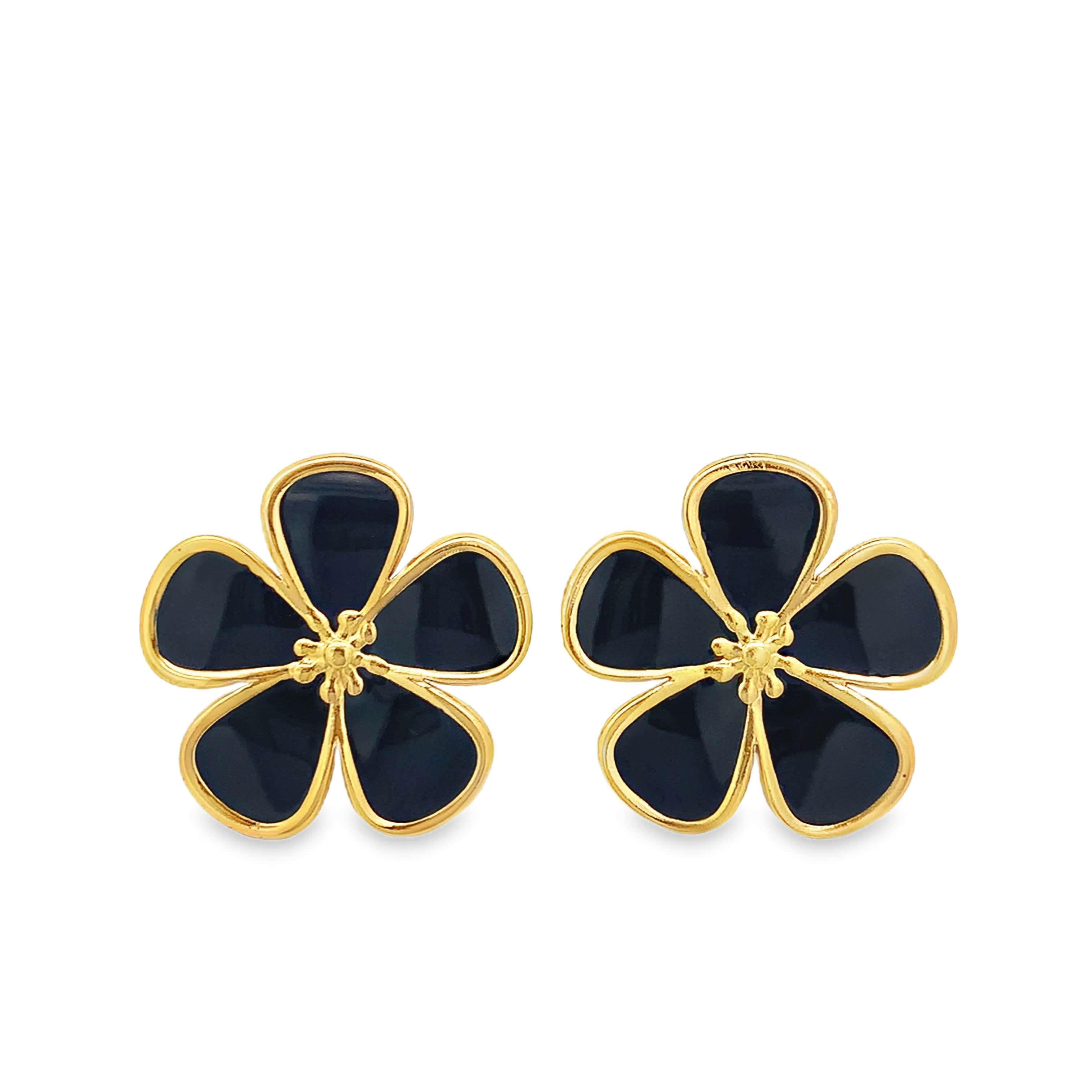 Pozłacane kolczyki sztyfty z barokowym czarnym kamieniem