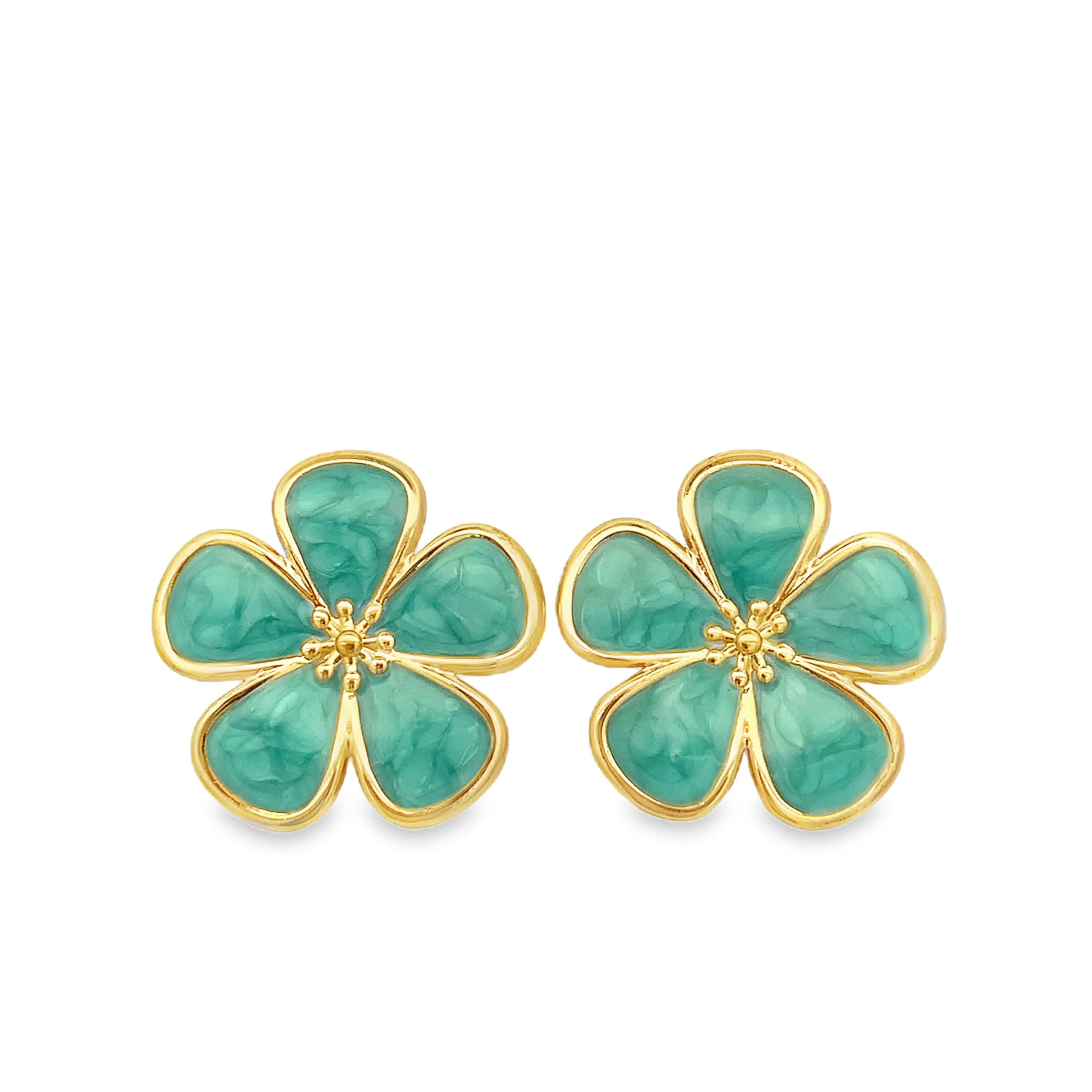 Pozłacane kolczyki sztyfty z zielonym kamieniem kaboszon