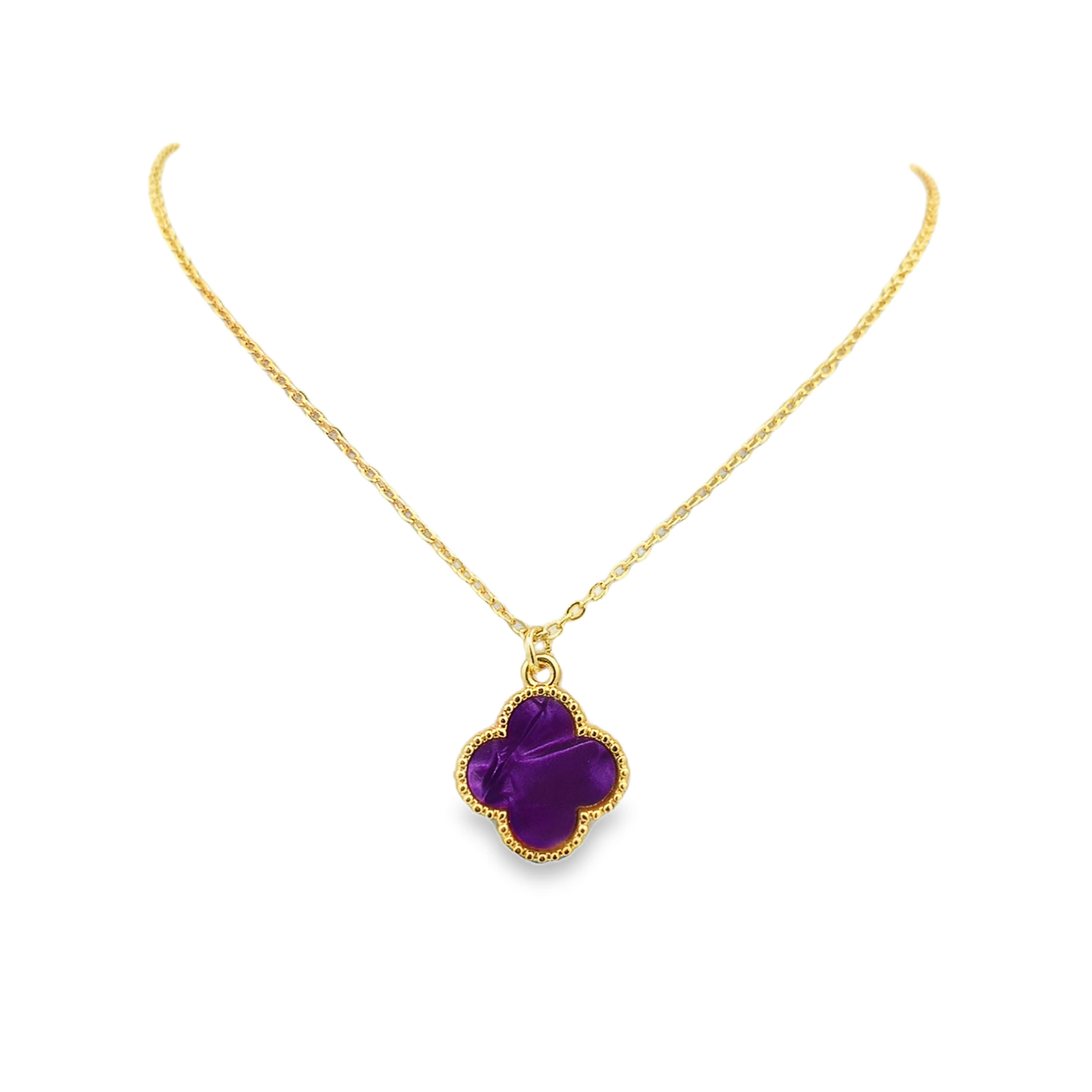 Carved Baroque Purple Amethyst Charm Necklace in Polished Yellow Gold
