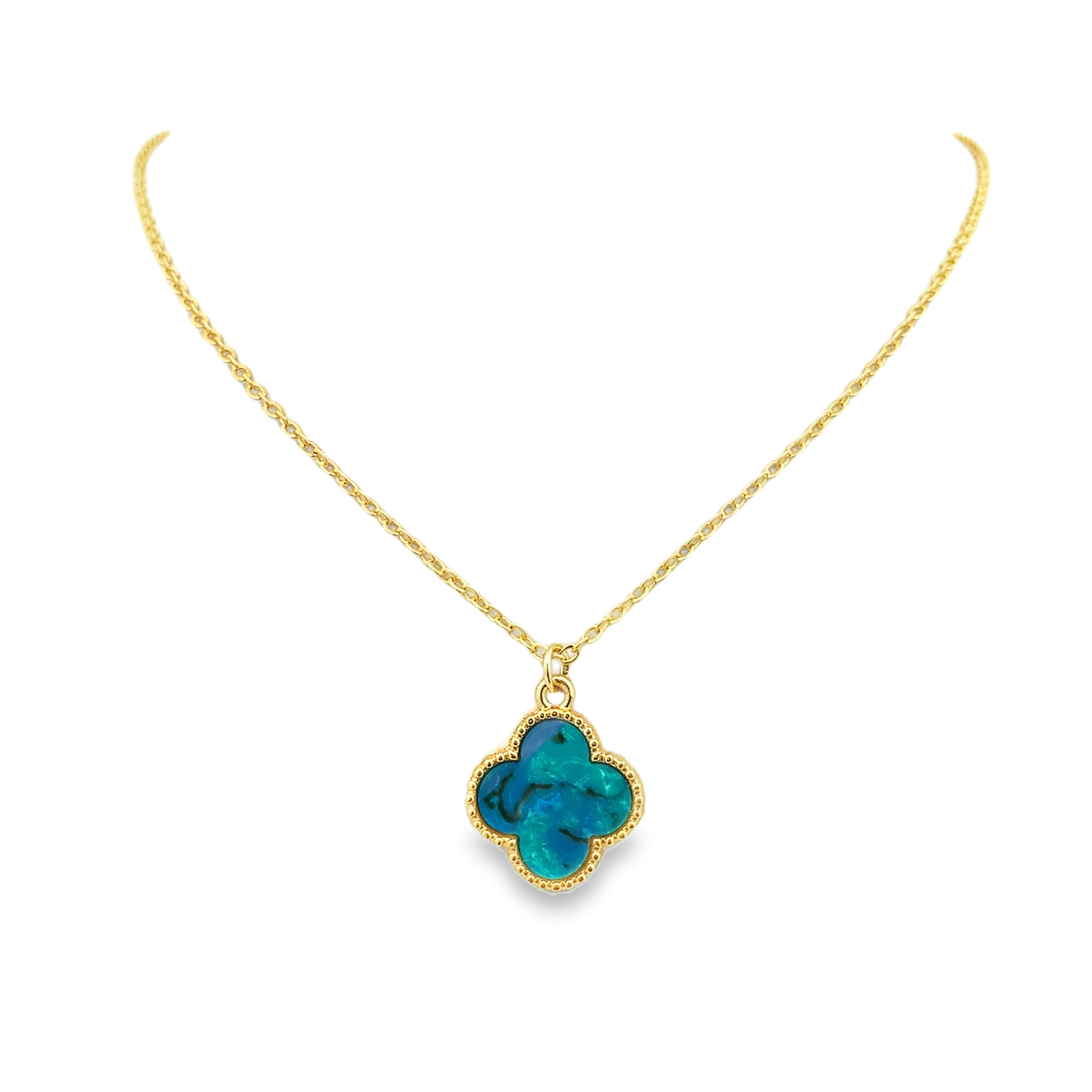 Natural Oval Turquoise Cabochon Charm Necklace in Polished Yellow Gold