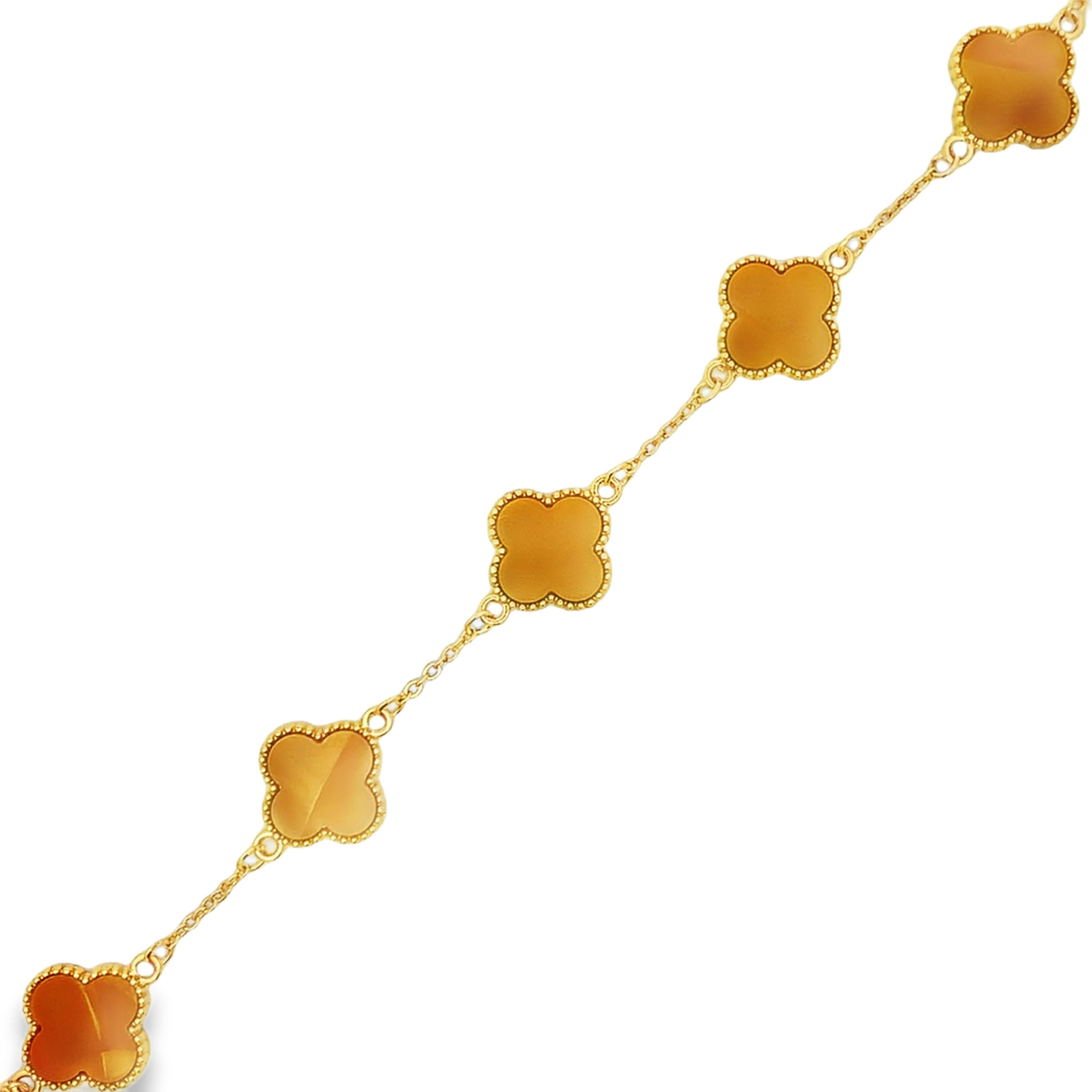 Heart-Carved Yellowish-Orange Agate Yellow Gold Chain Bracelet