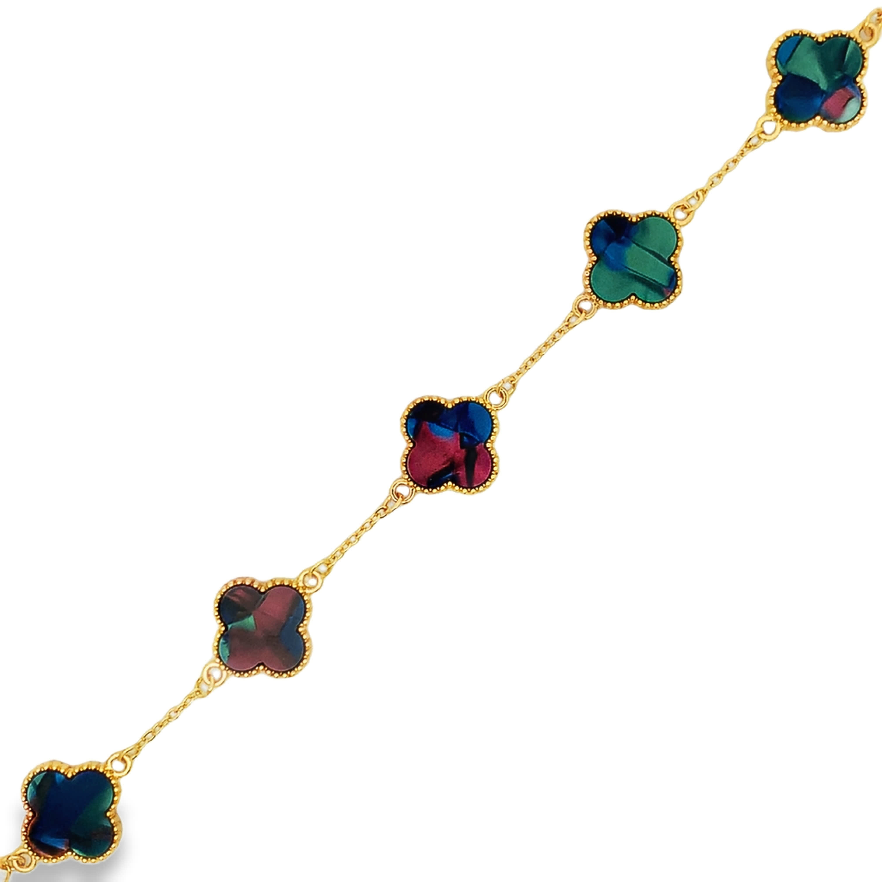 Vibrant Multi-Color Agate Cabochon Charm Bracelet in Polished Yellow Gold