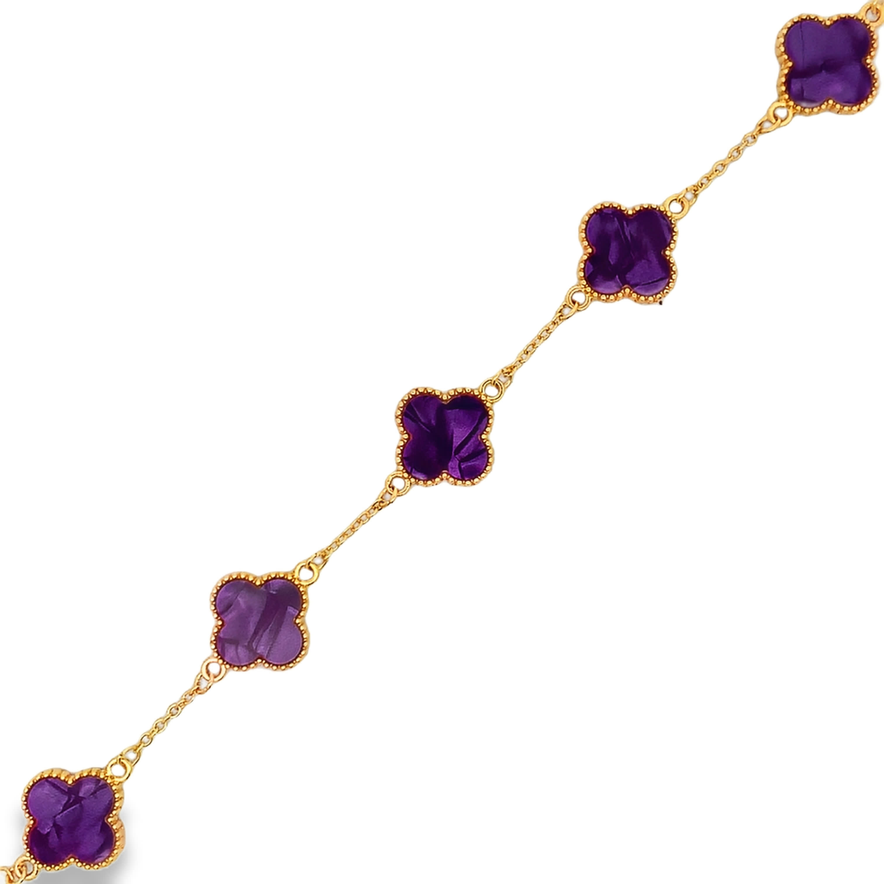 Heart Shaped Carved Amethyst Yellow Gold Chain Bracelet