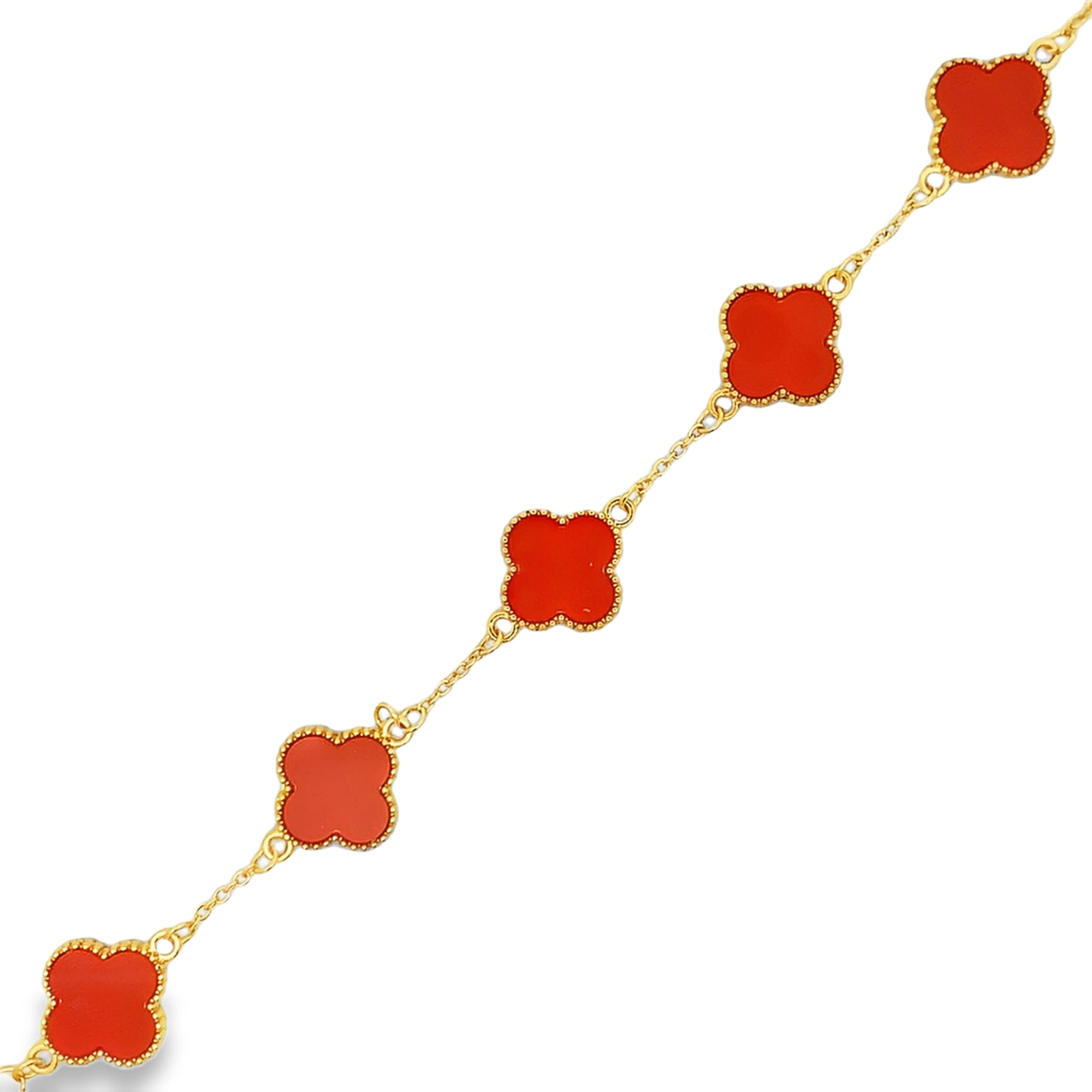 Vibrant Red Agate Cabochon Yellow Gold Chain Link Bracelet