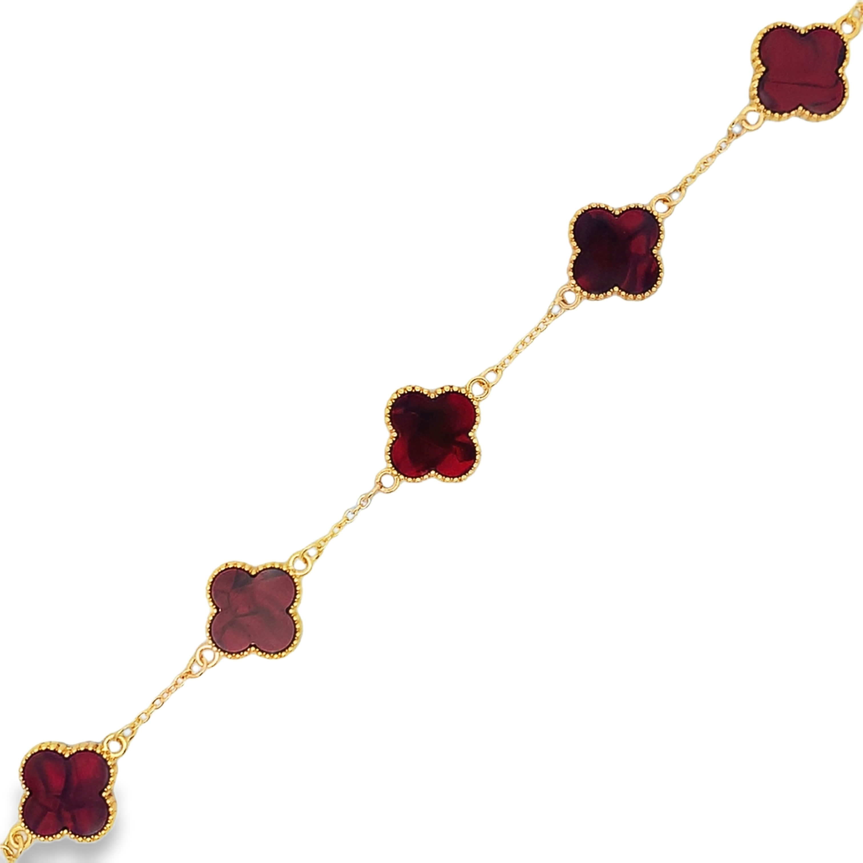 Reddish Purple Agate Cabochon Bezel Set Chain Bracelet in Yellow Gold