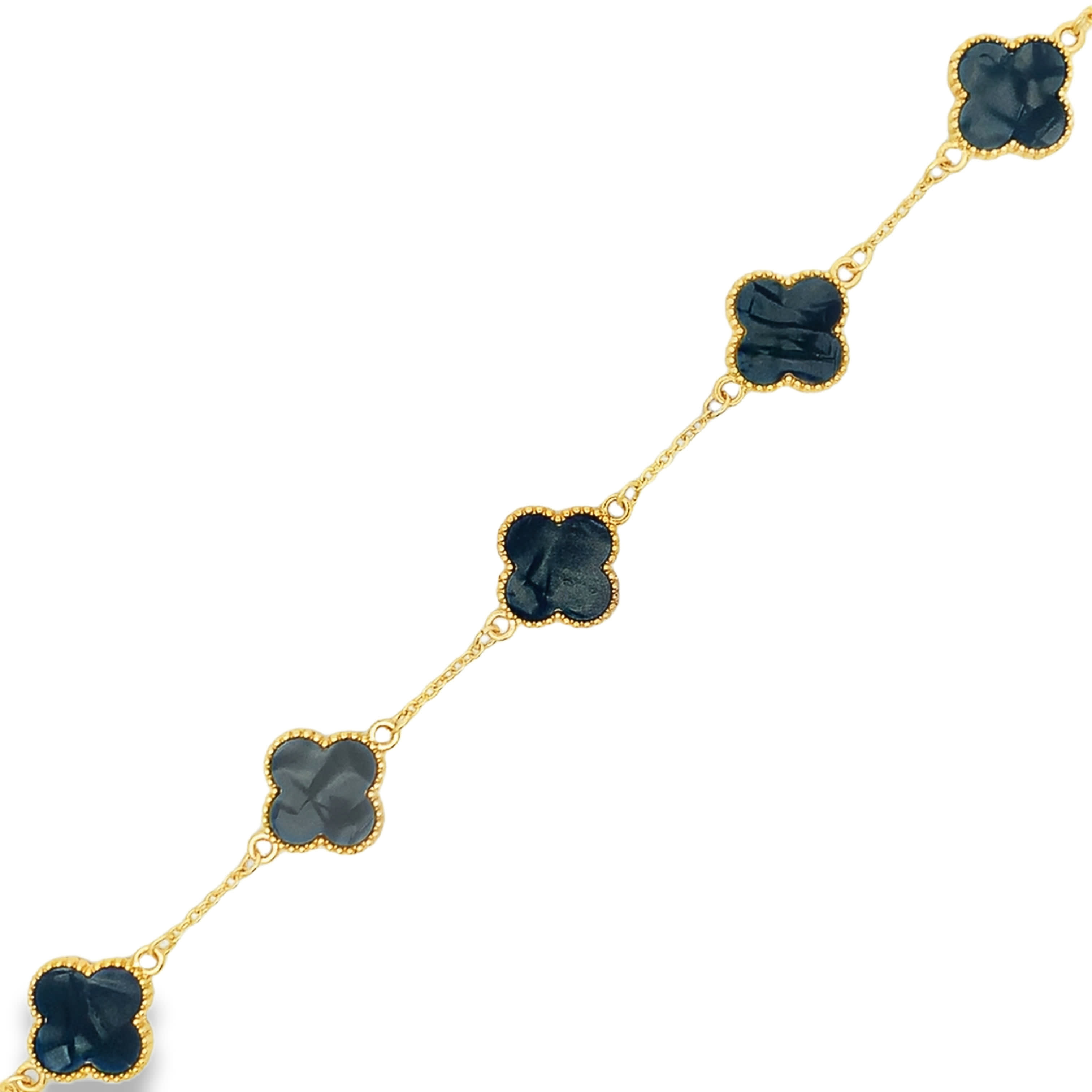 Elegant Yellow Gold Onyx Cabochon Link Chain Bracelet