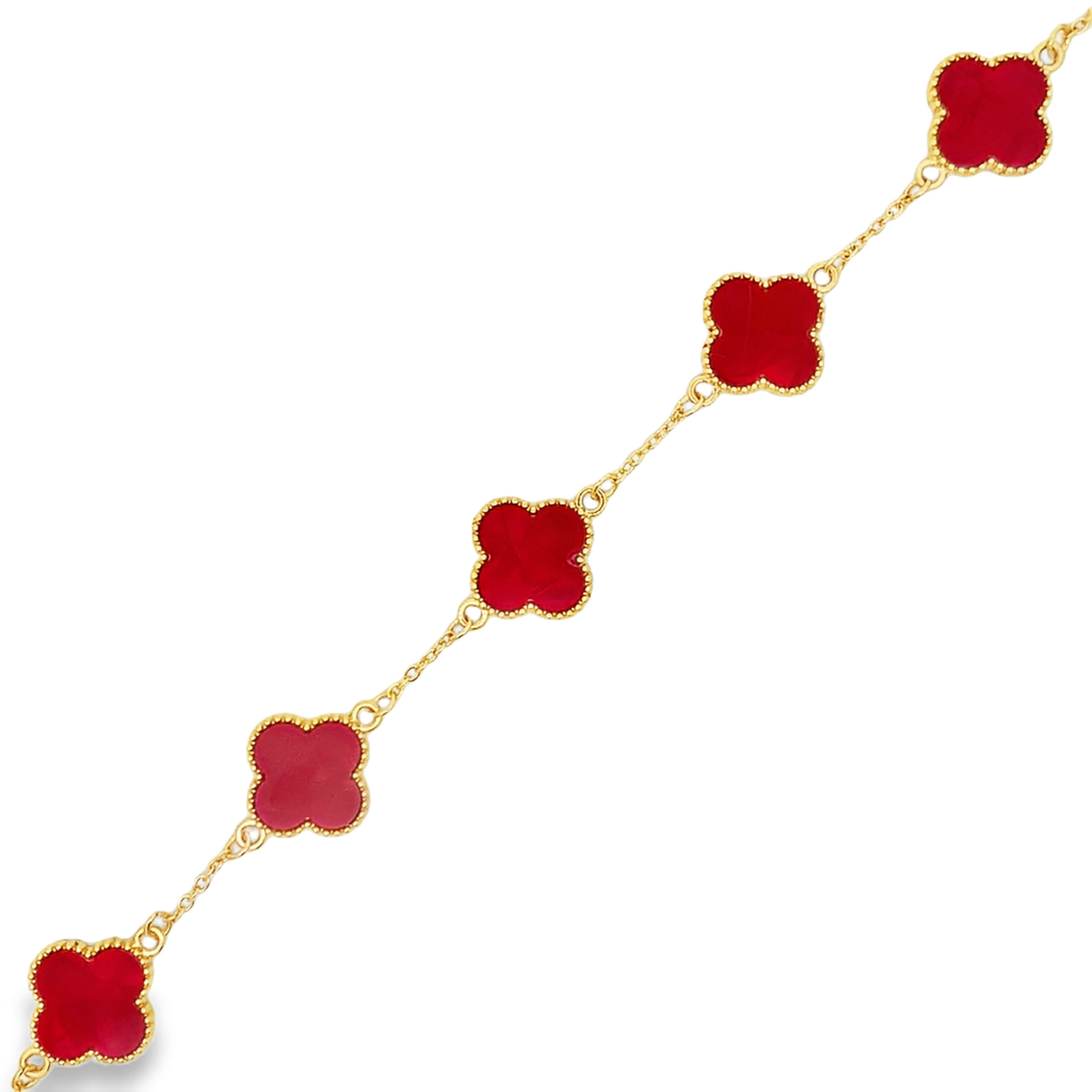 Cushion Cut Carved Red Agate Yellow Gold Chain Link Bracelet