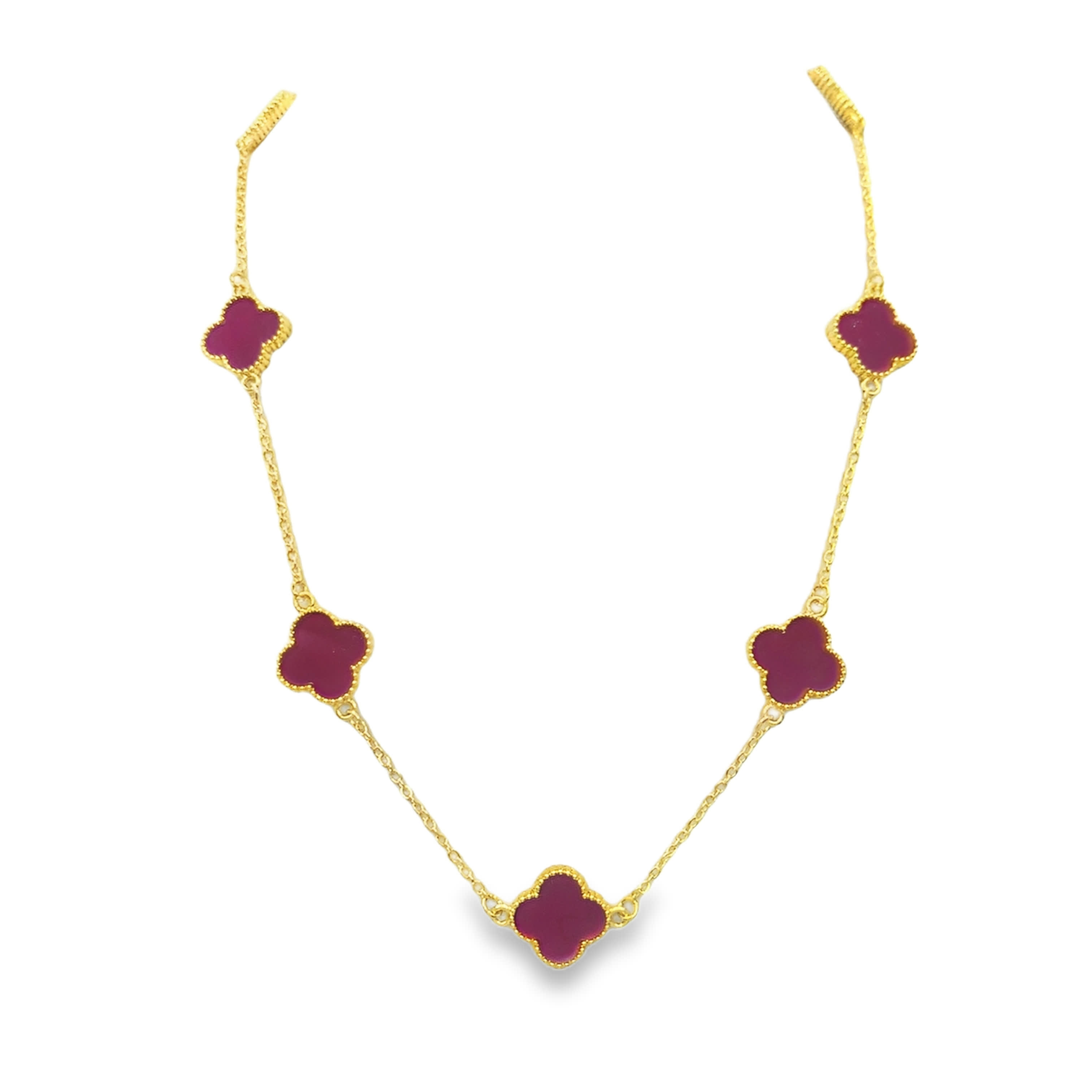 Dual-Layered Yellow Gold Necklace with Baroque Reddish-Purple Agate Cabochon