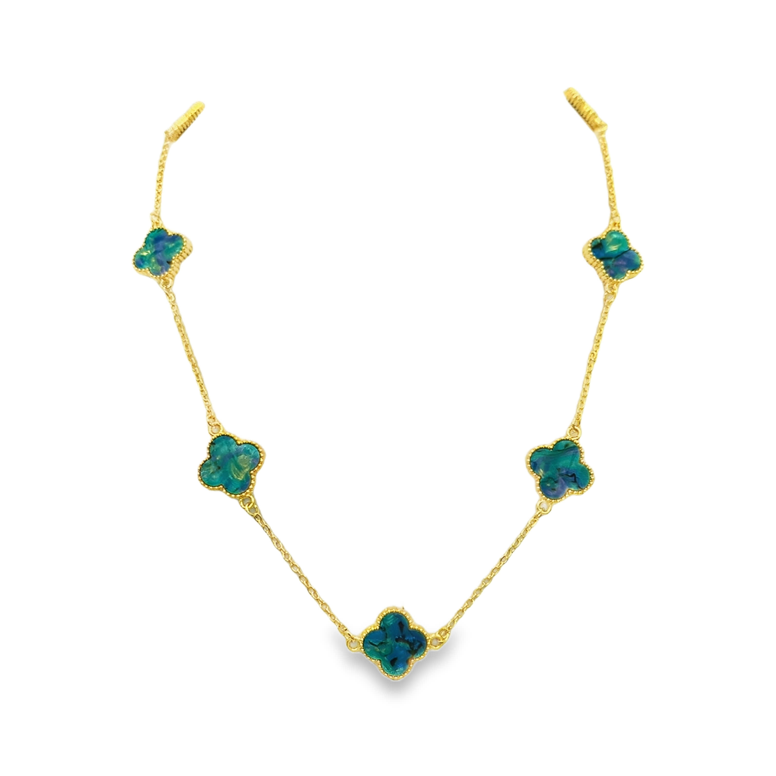 Dual Layer Yellow Gold Beaded and Cabochon Opal Pendant Necklace