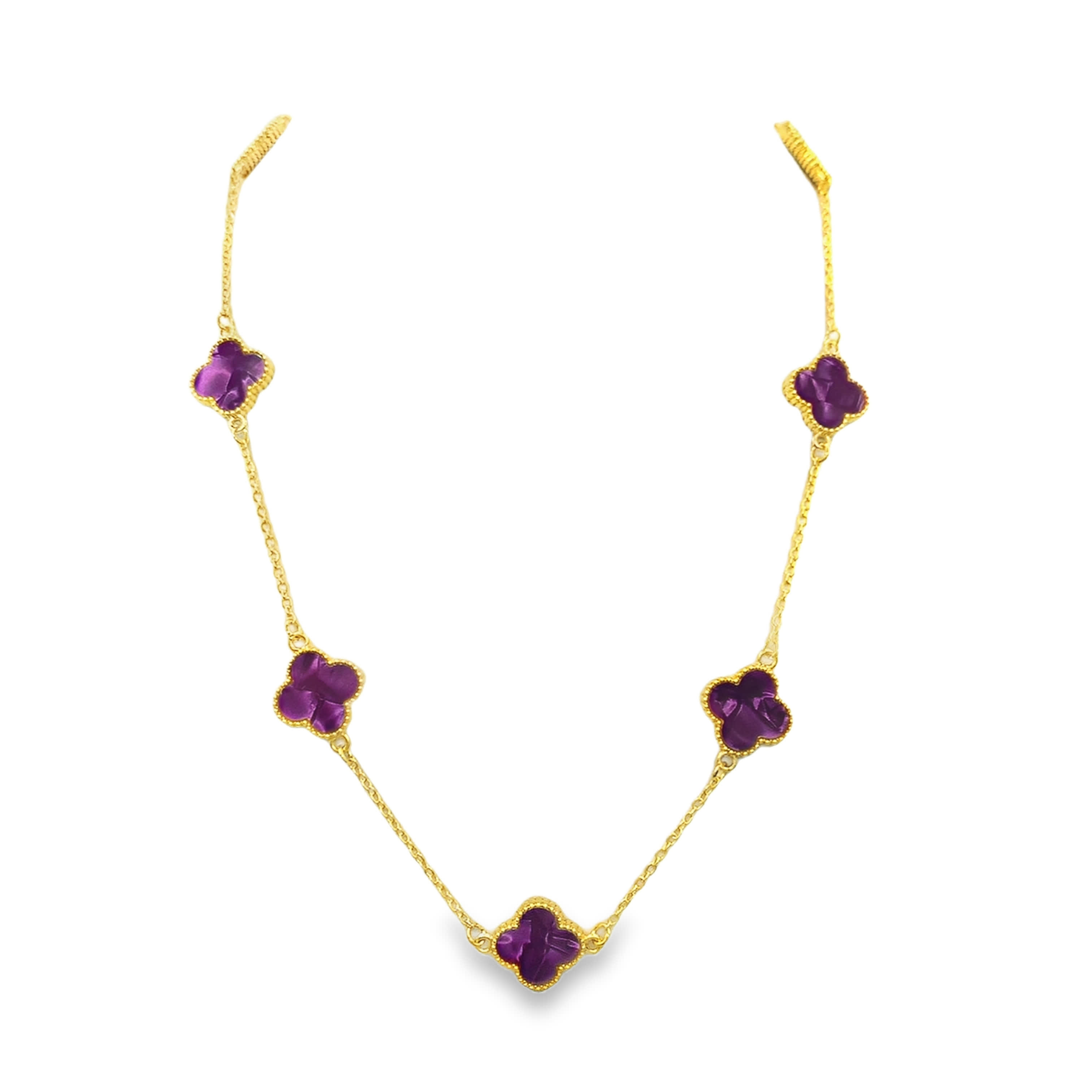 Carved Baroque Purple Amethyst Charm Necklace in Yellow Gold