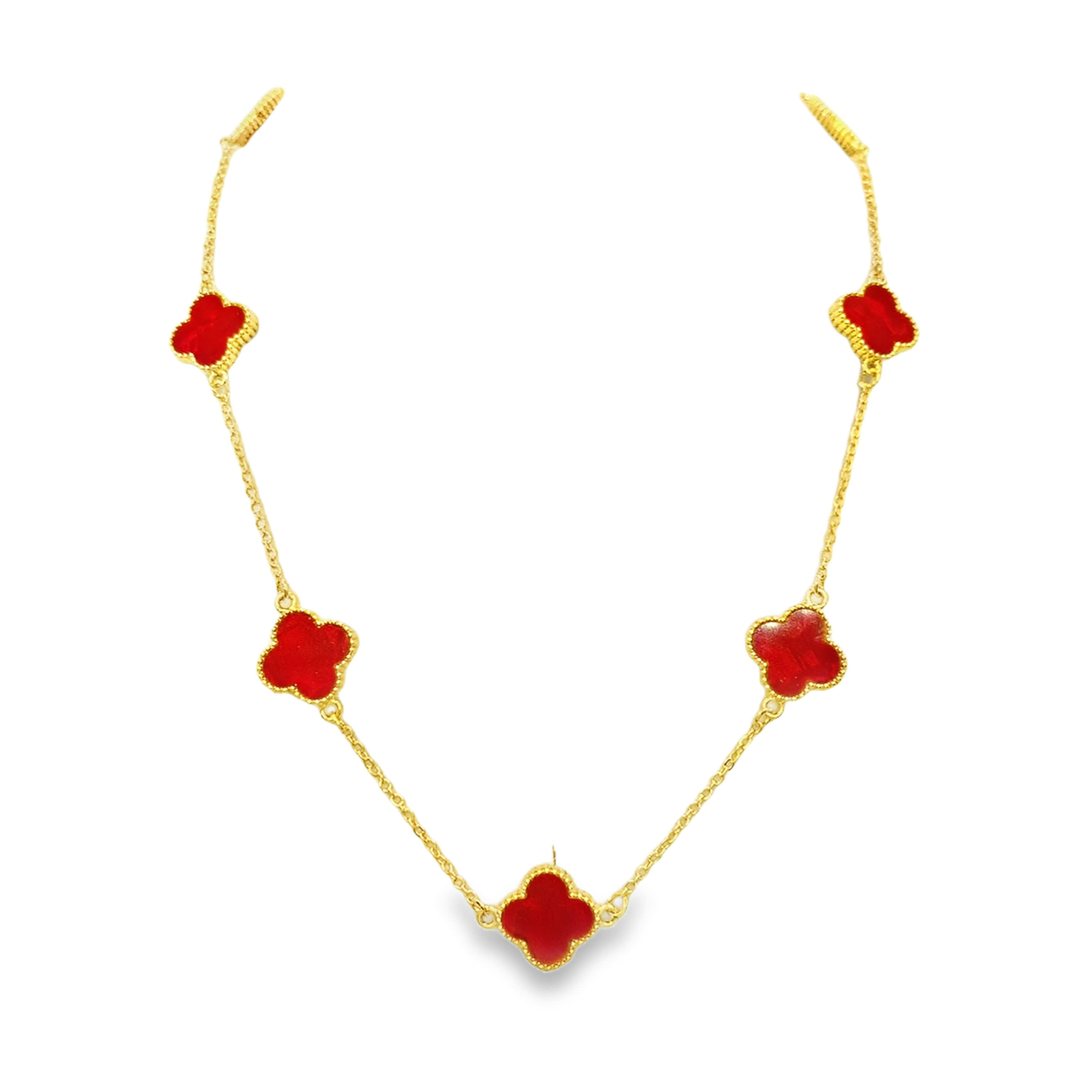 18K Yellow Gold Ruby Cabochon Charm Necklace