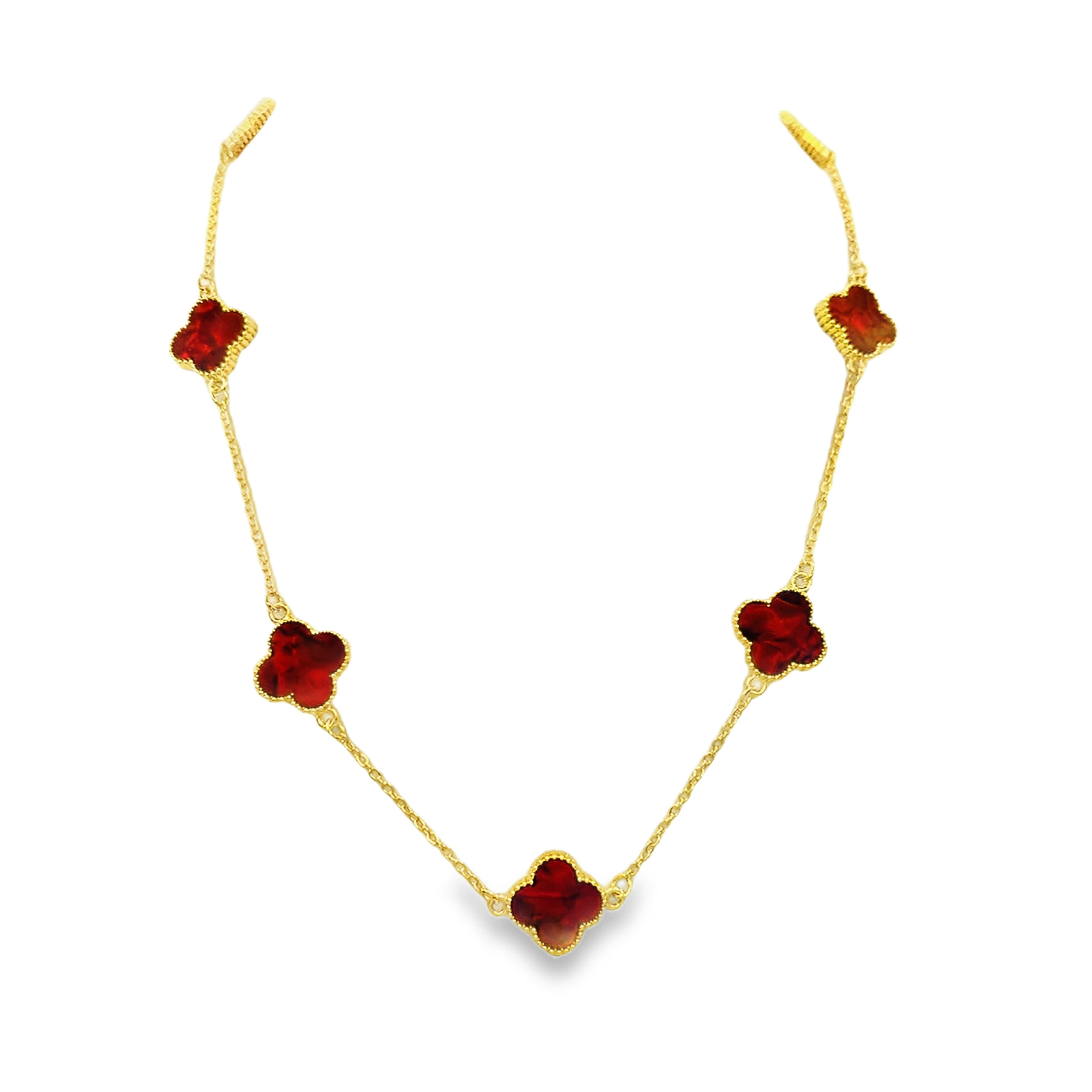 Red Agate Oval Cabochon Yellow Gold Charm Necklace