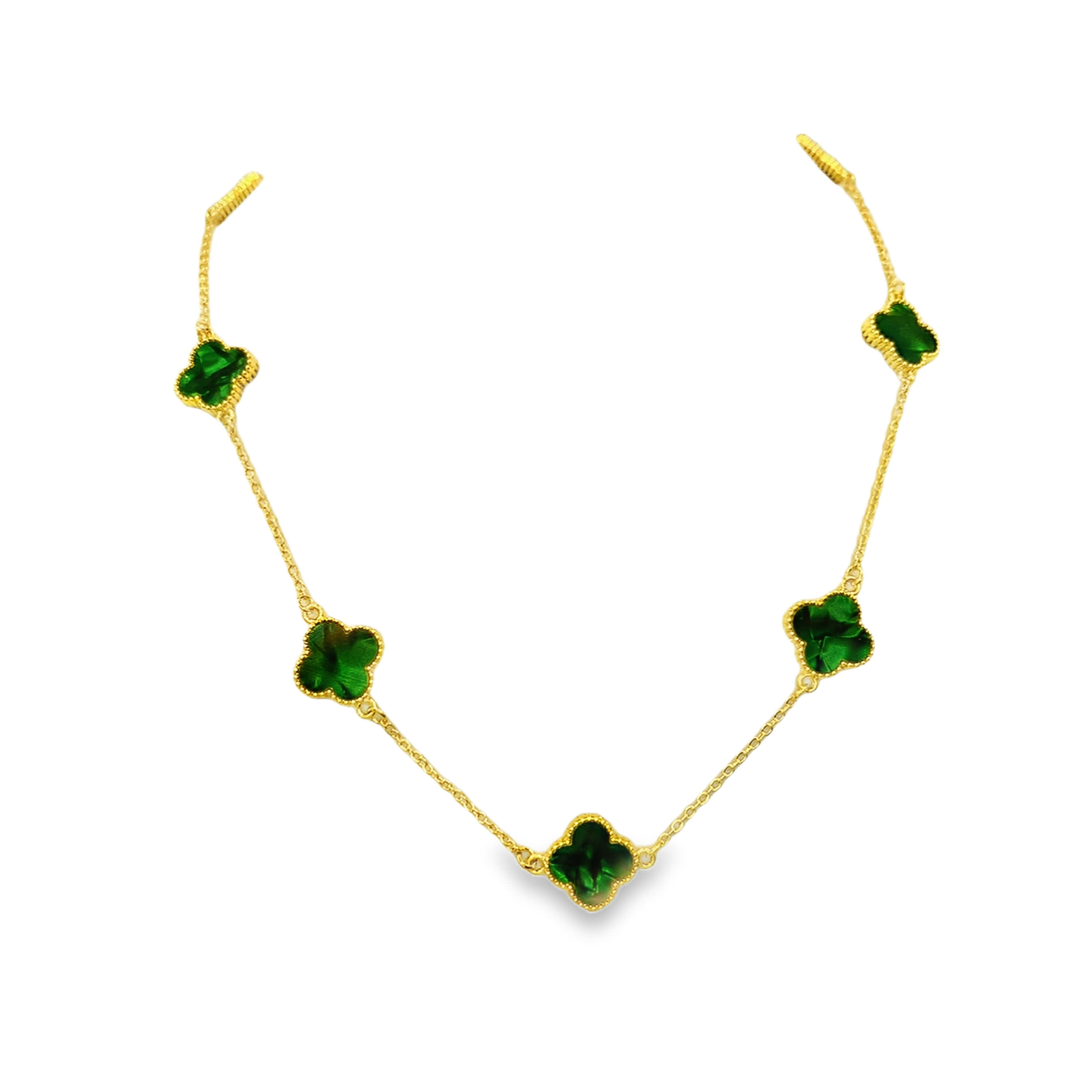 Natural Baroque Malachite Clover Charm Necklace in Polished Yellow Gold