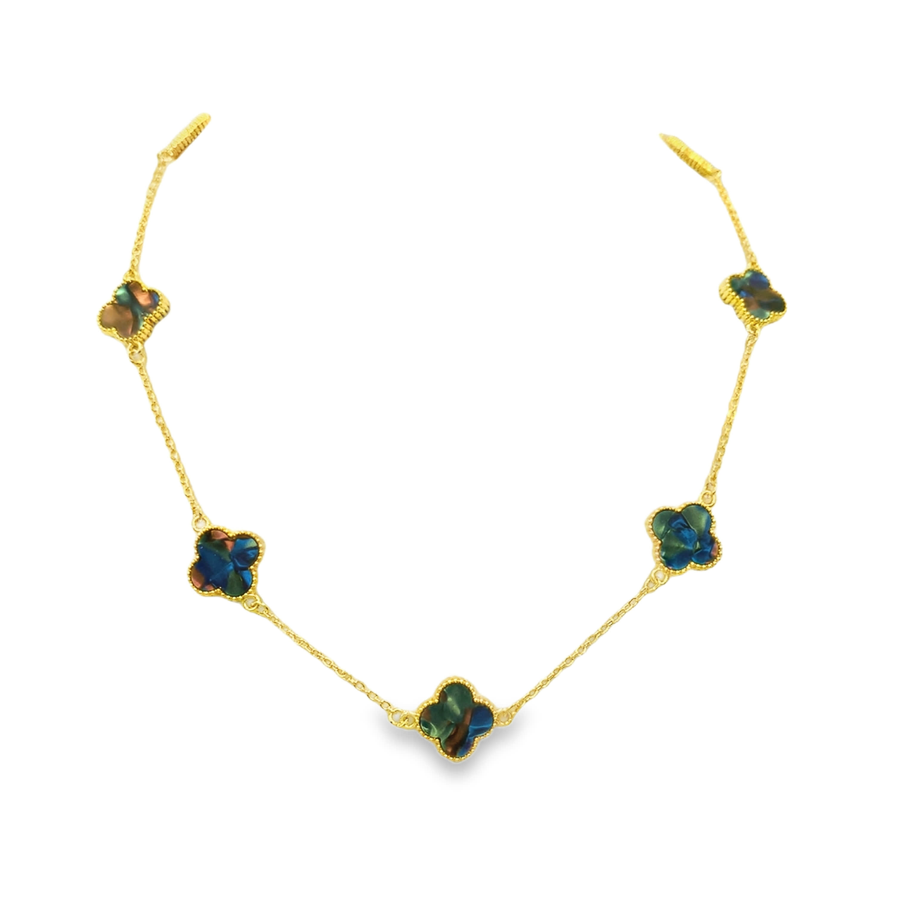 Star Shaped Blue Agate Cabochon Charm Necklace in Yellow Gold