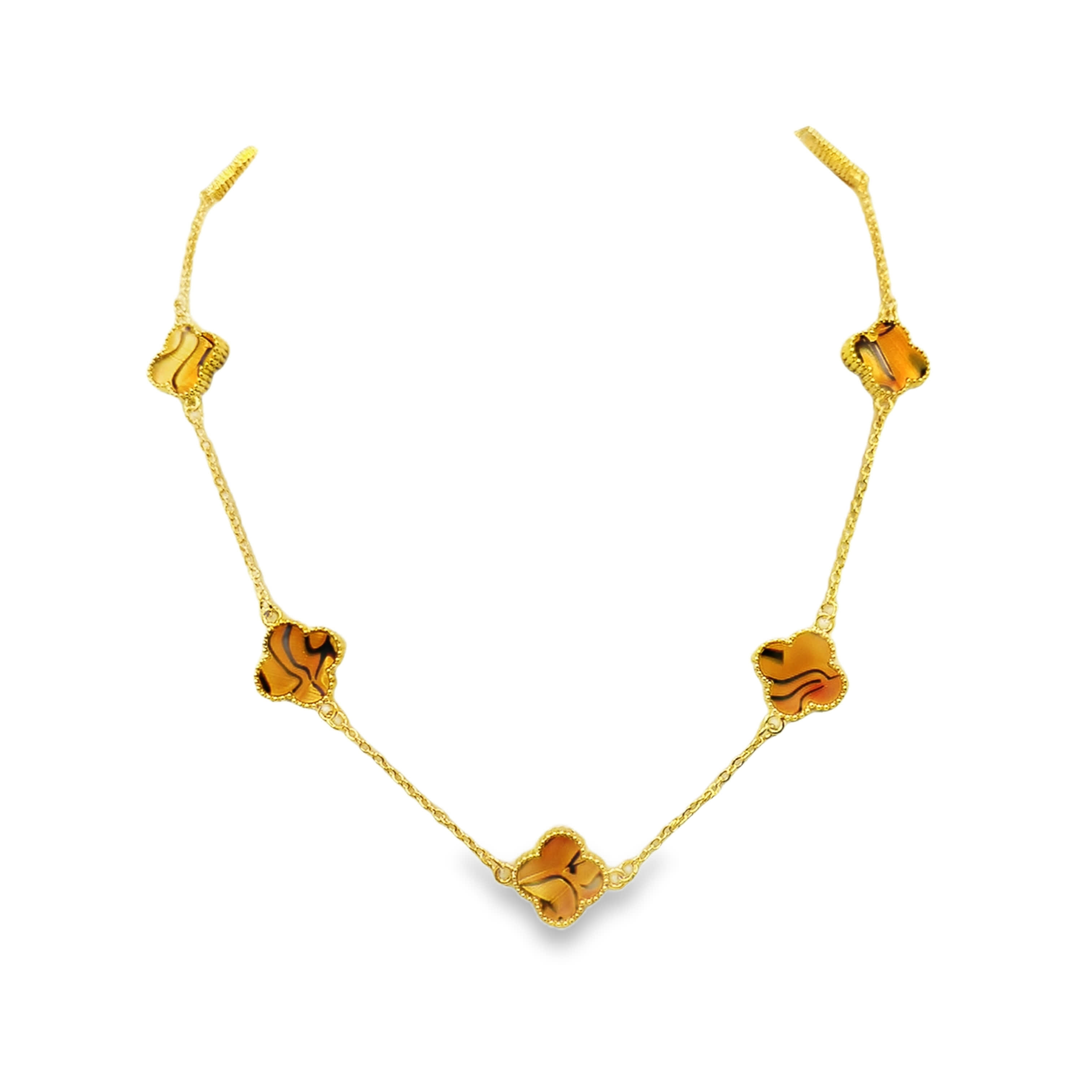 Layered Yellow Gold Necklace with Yellowish Orange Cabochon Agate