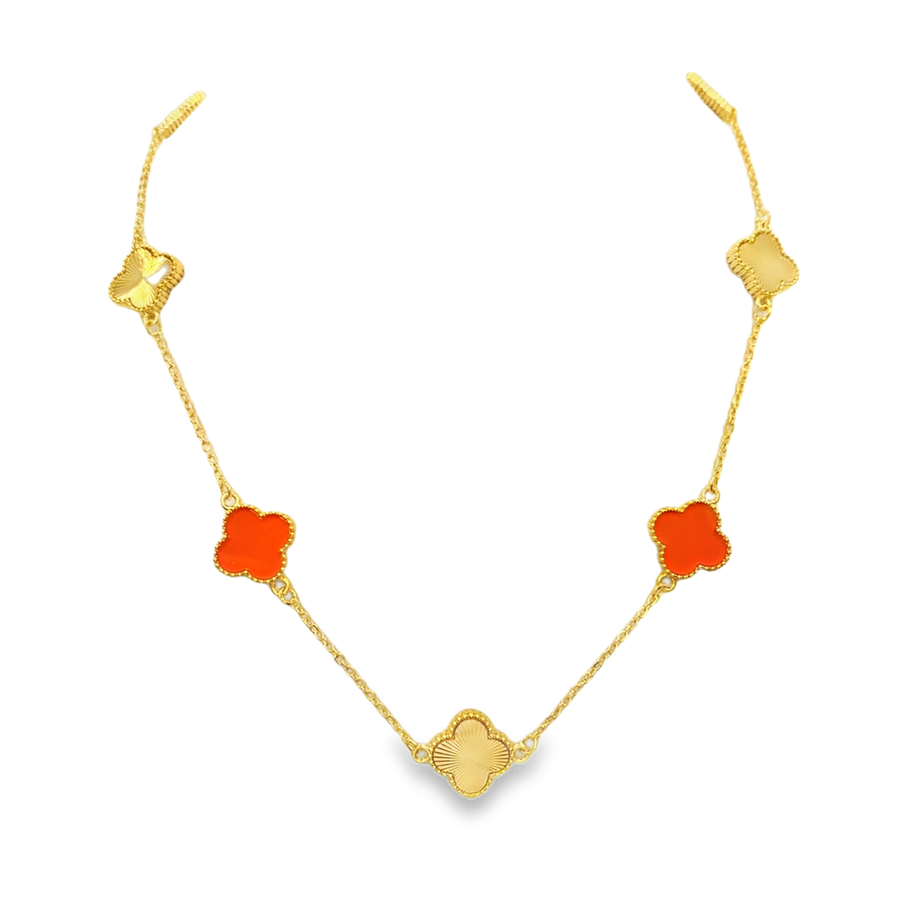 Natural Reddish Orange Agate Baroque Cabochon Charm Necklace in Yellow Gold