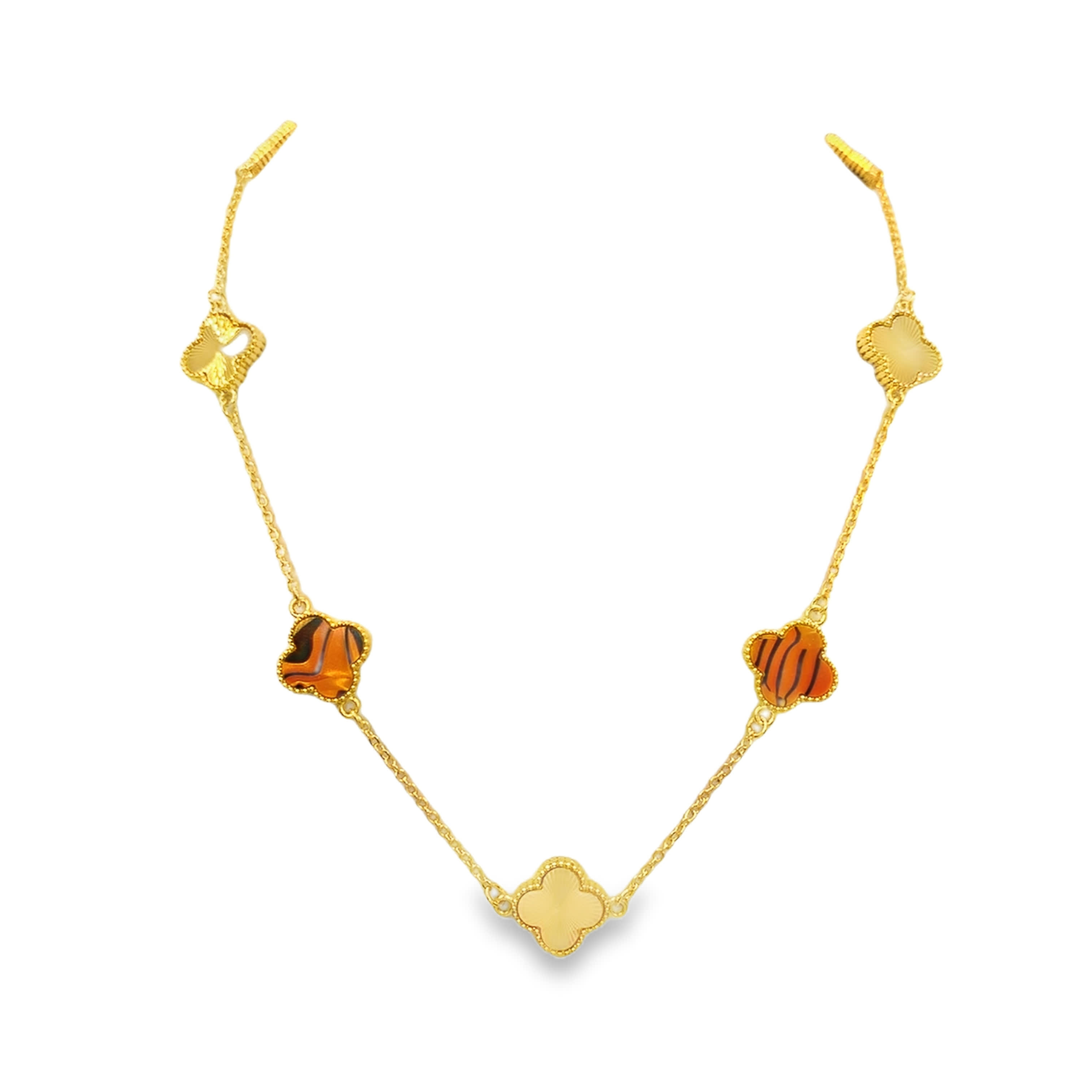 Yellow Gold Agate Cabochon Charm Necklace