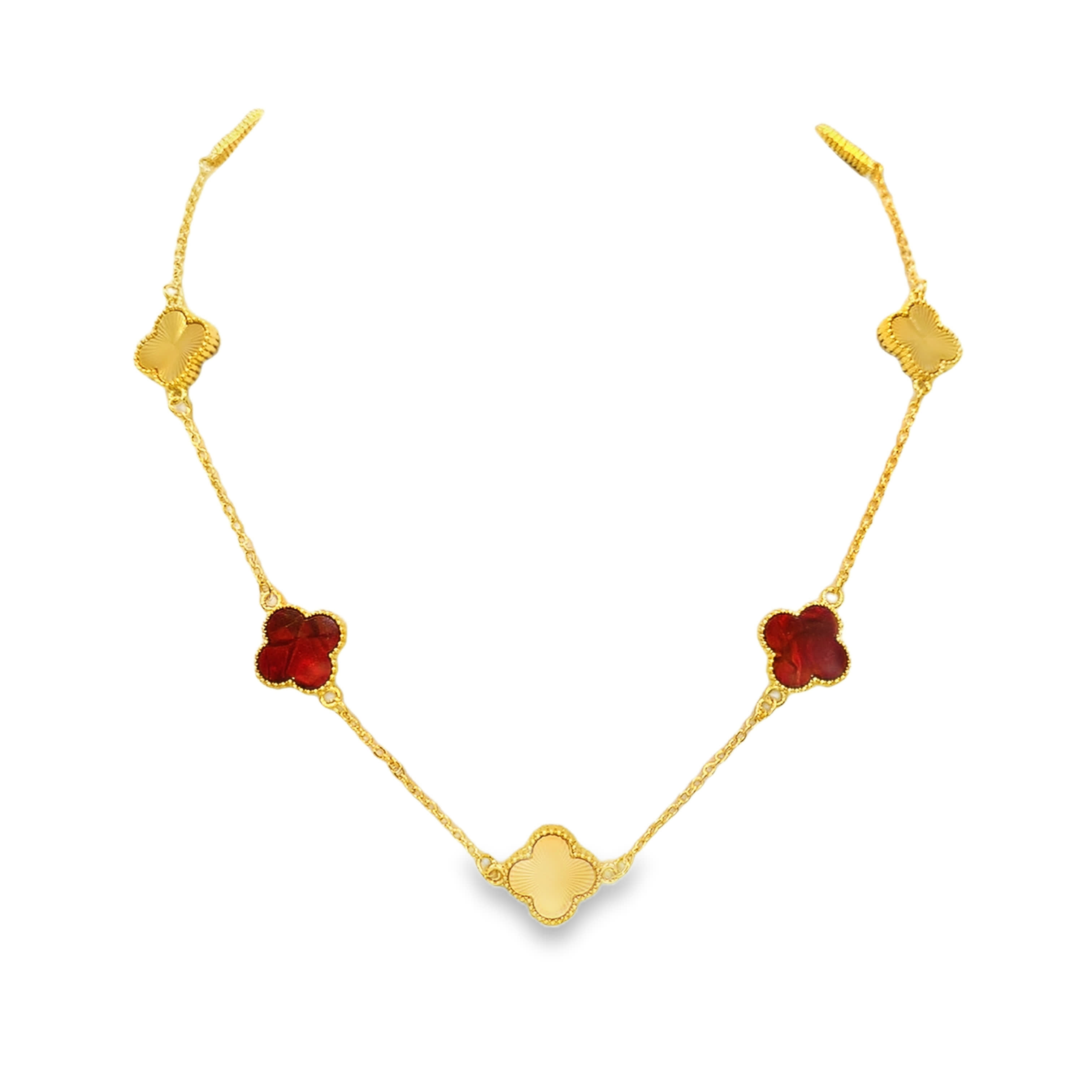 Natural Carved Baroque Red Ruby Charm Necklace in Yellow Gold