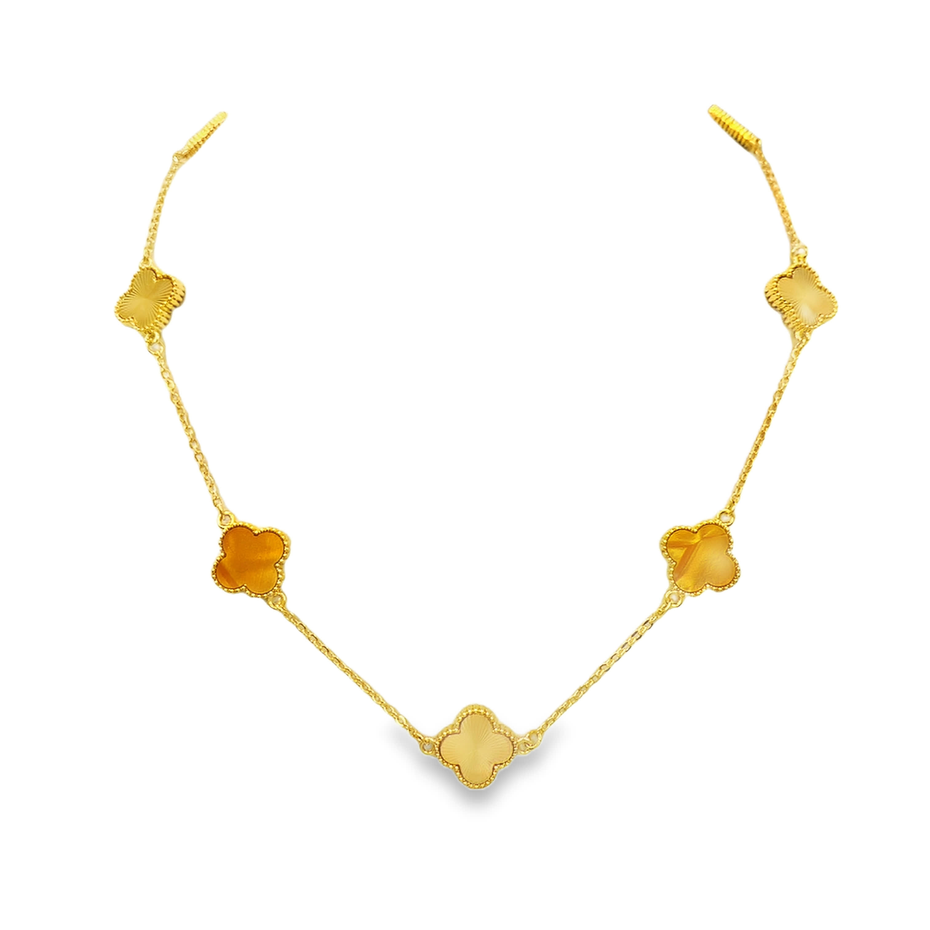 Carved Yellowish Orange Agate Cabochon Charm Necklace in Yellow Gold