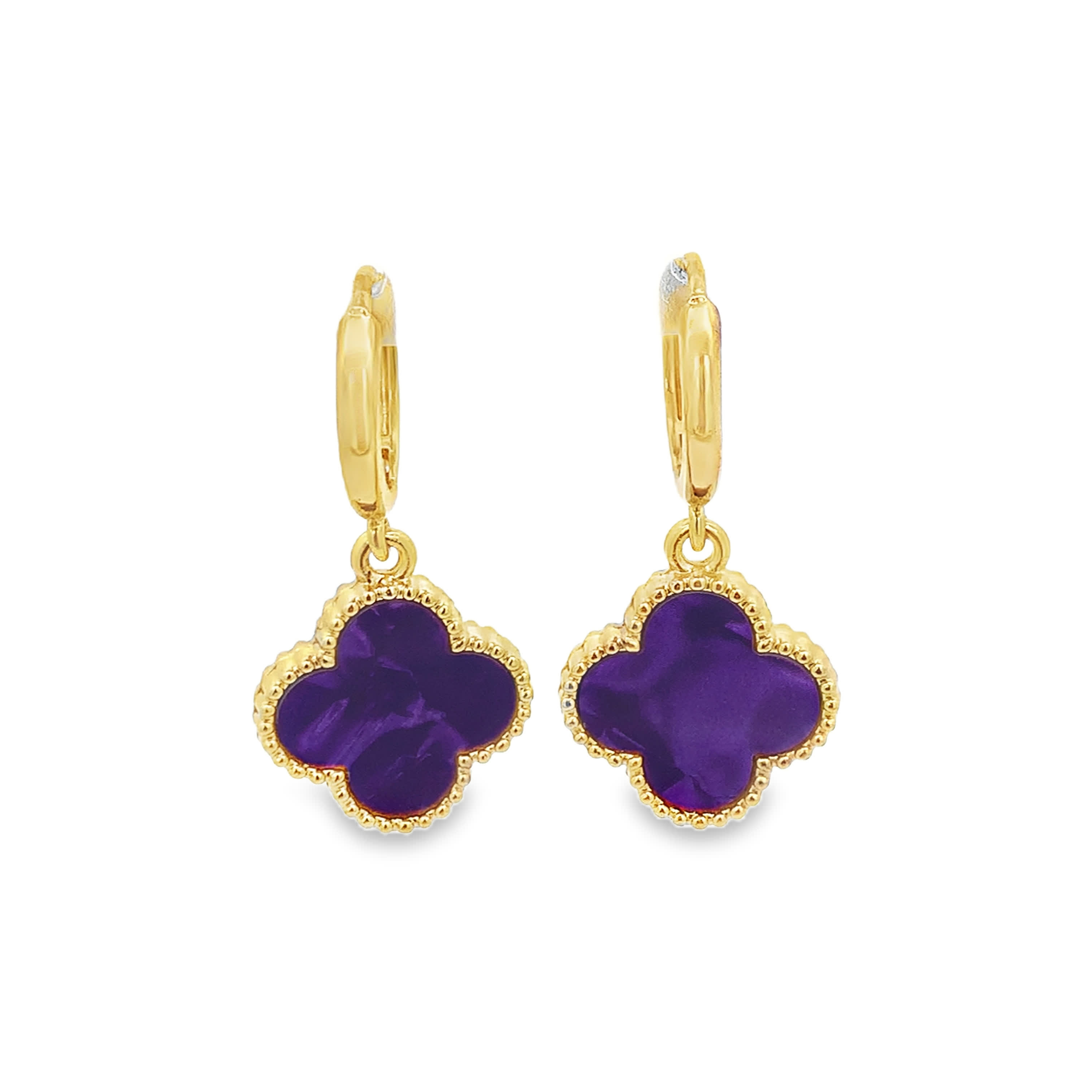 Elegant Cushion Cabochon Amethyst Drop Earrings in Polished Yellow Gold