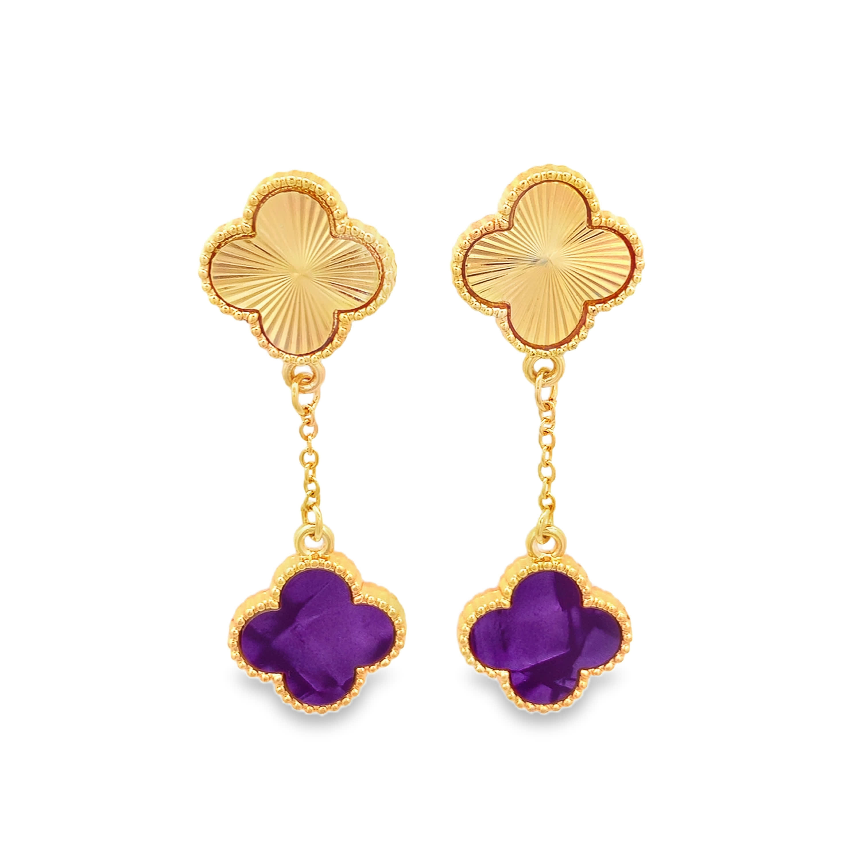 Elegant Amethyst Cabochon Drop Earrings in Yellow Gold