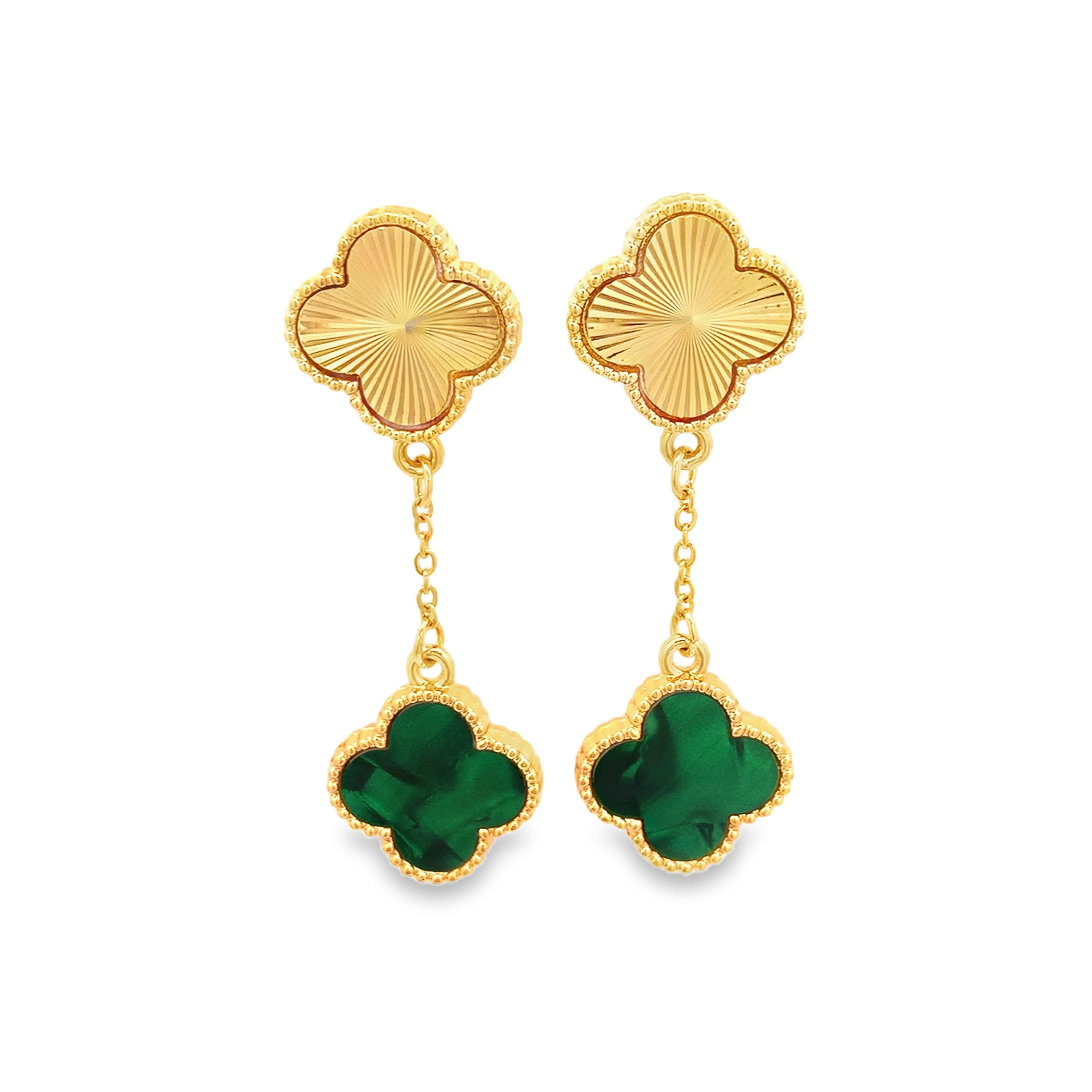 Exquisite Malachite Teardrop Cabochon Drop Earrings in Yellow Gold