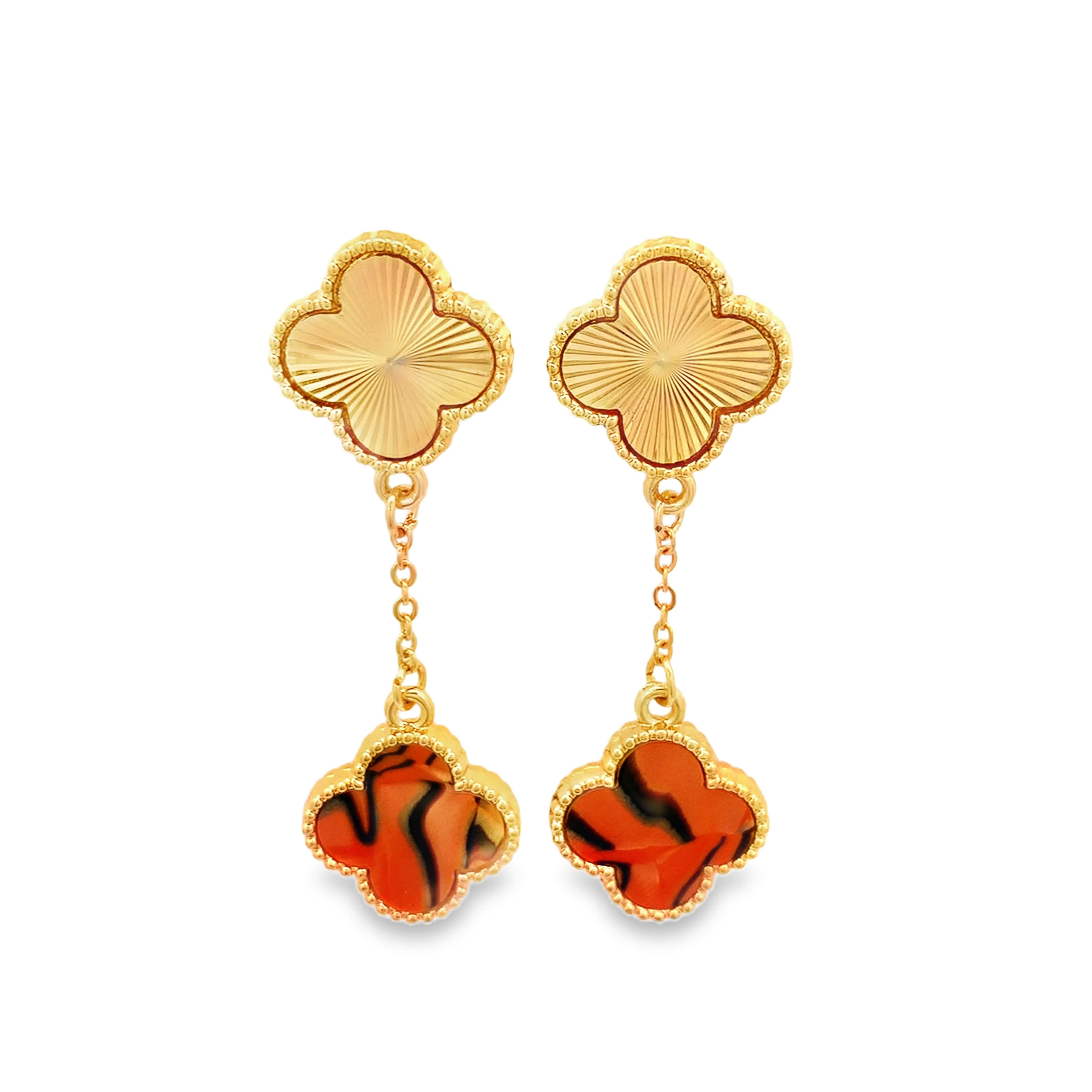 Natural Baroque Agate Cabochon Drop Earrings in Yellow Gold