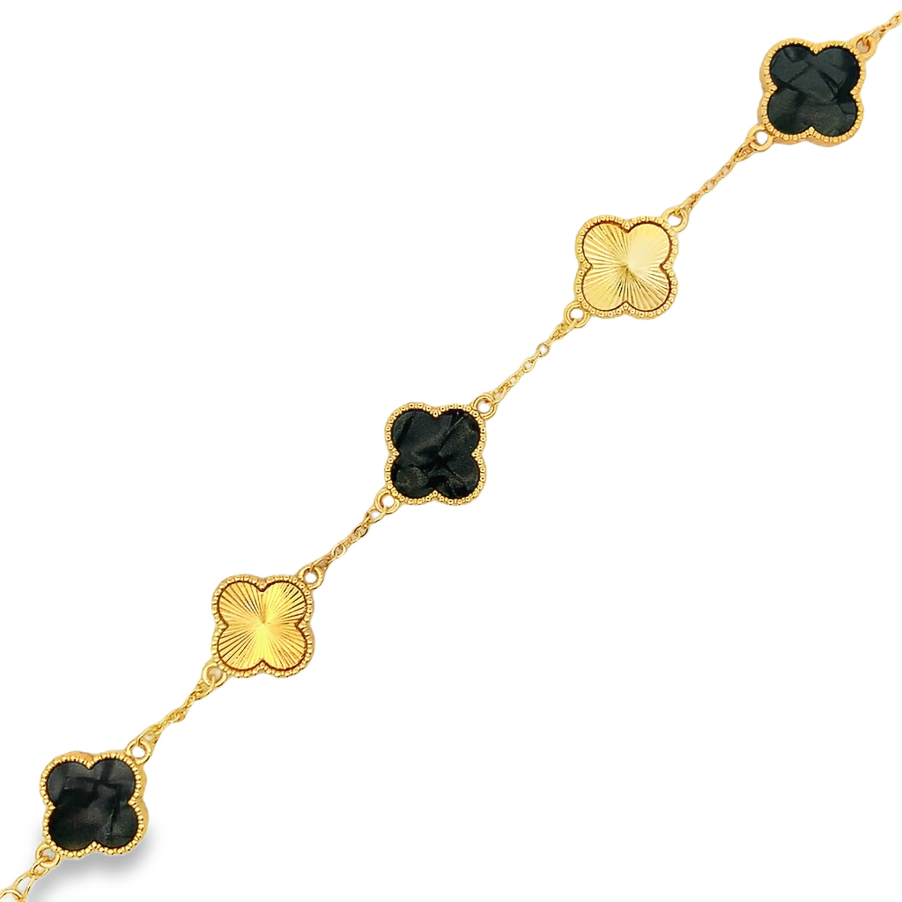 Guilloch) Gold and Carved Onyx Clover Station Bracelet