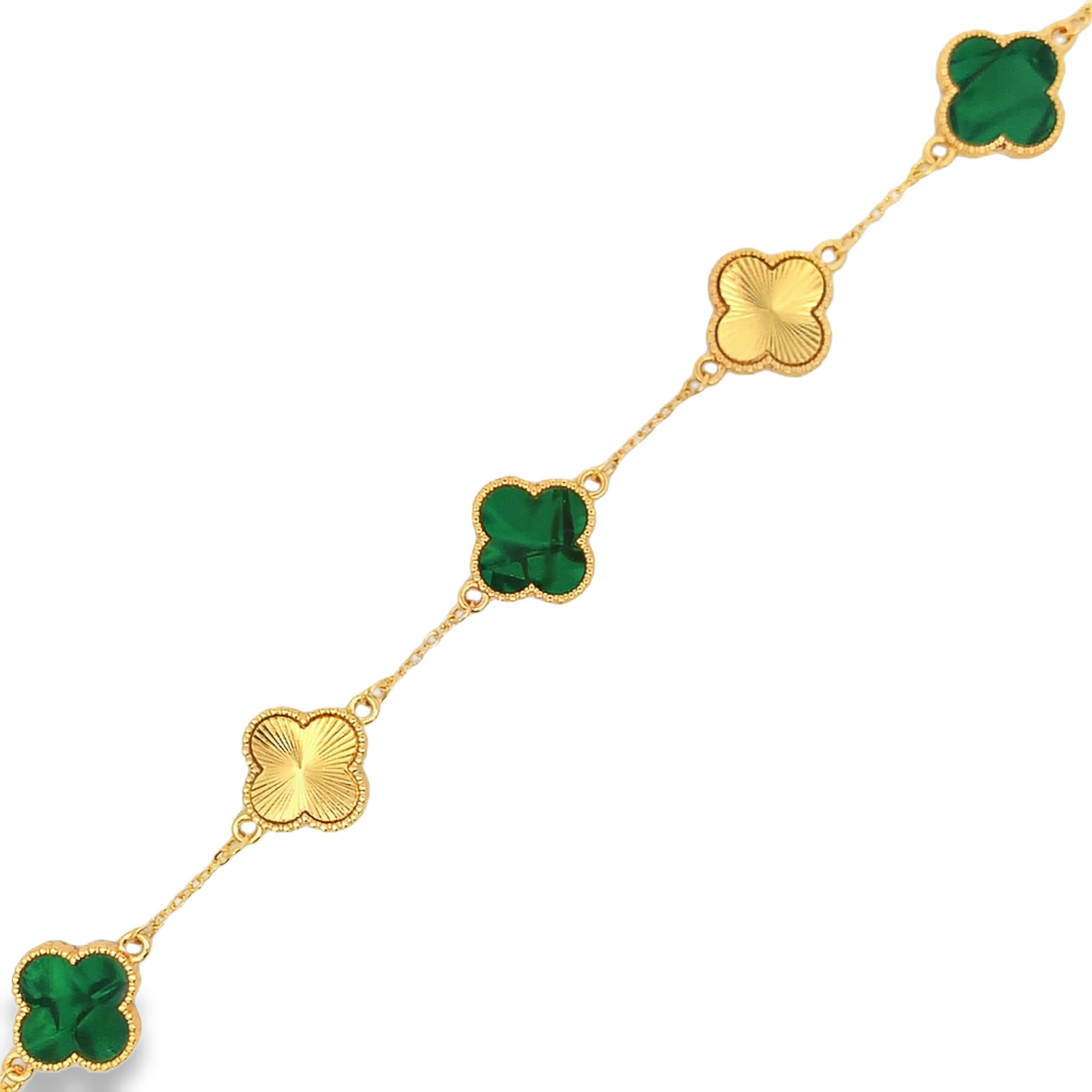 Yellow Gold Malachite and Sunray Clover Station Bracelet