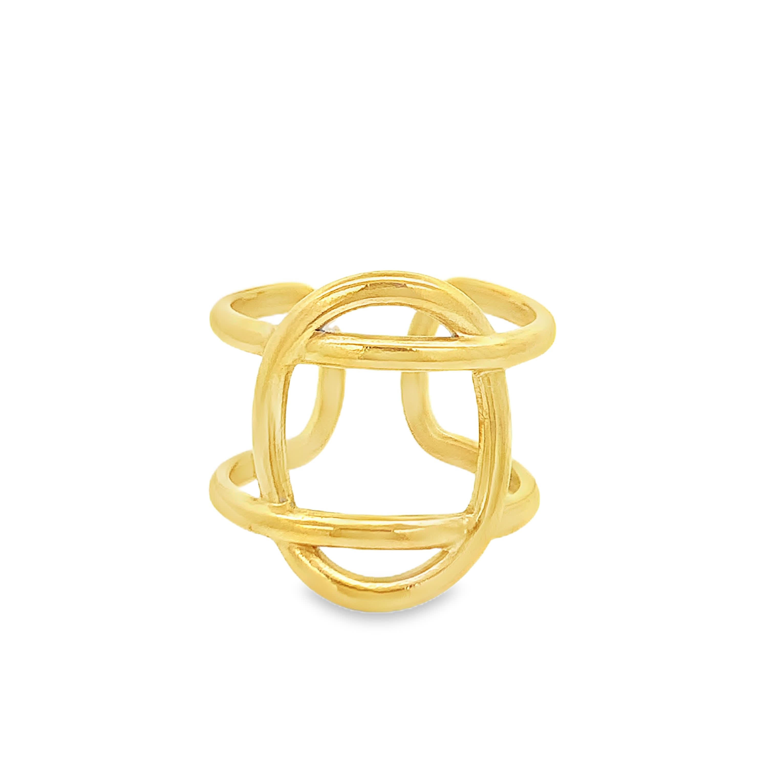 Yellow Gold Geometric Openwork Double Band Ring