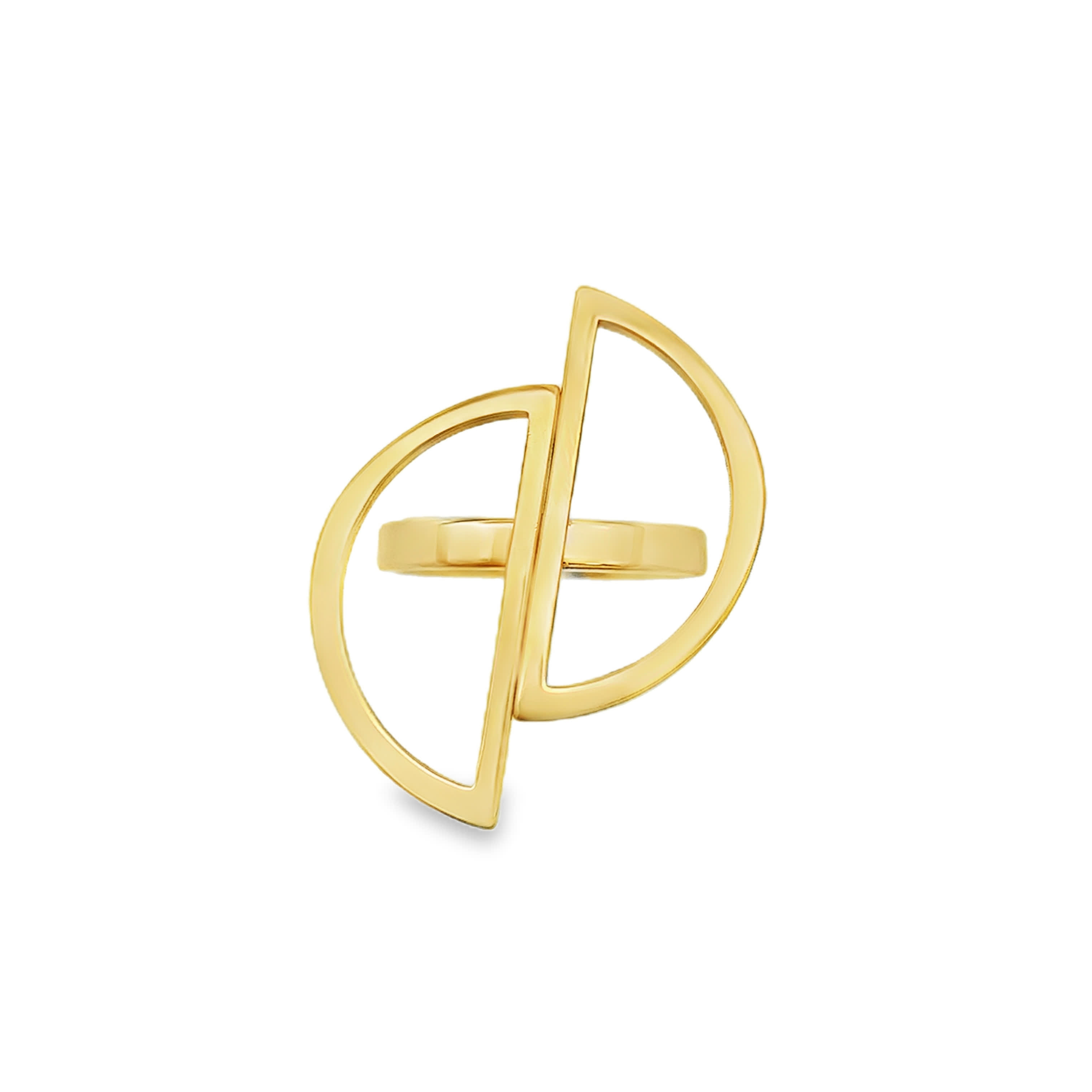Modernist Interlocking Semicircle Geometric Ring in Yellow Gold