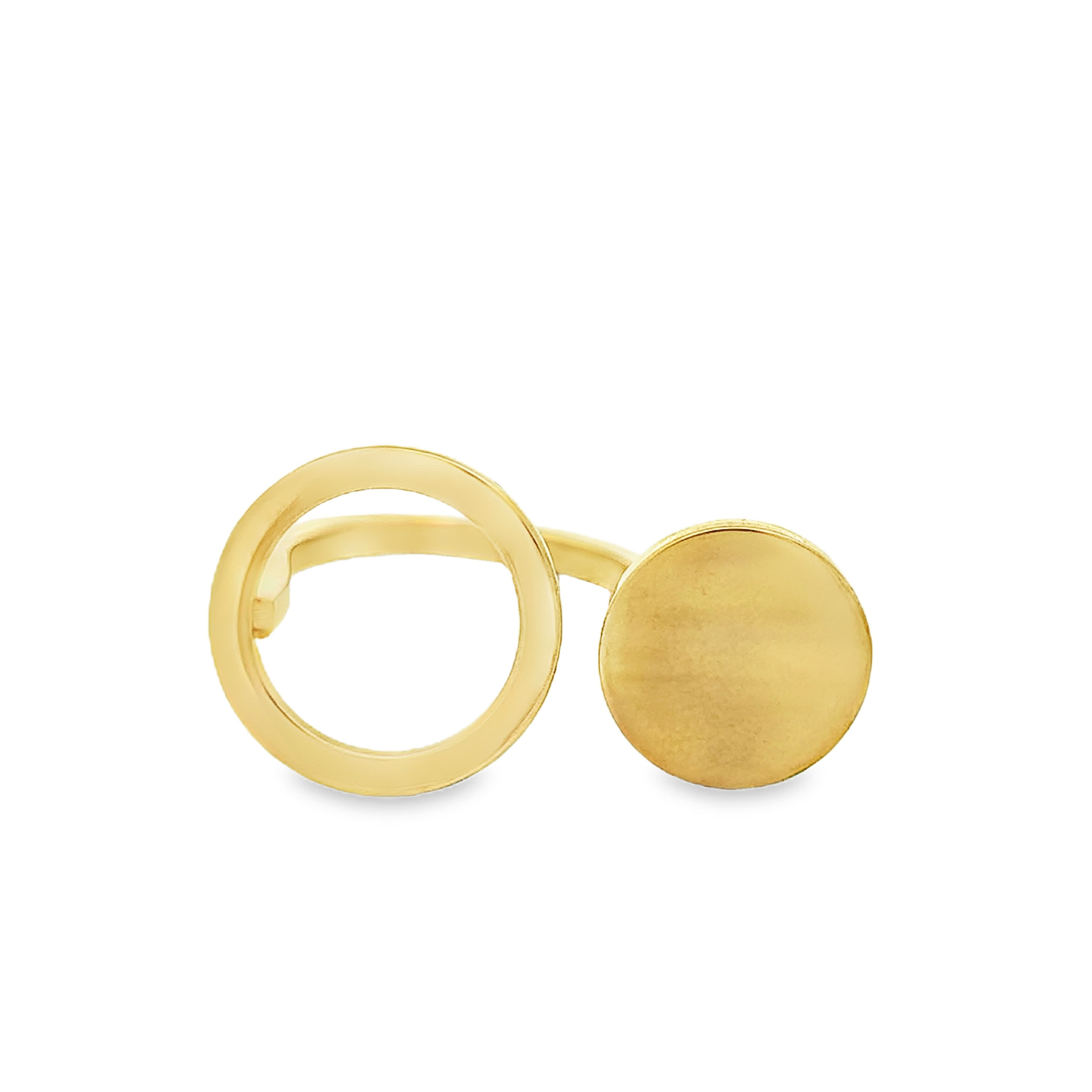 Modernist Yellow Gold Geometric Open-Shank Circle and Disc Ring