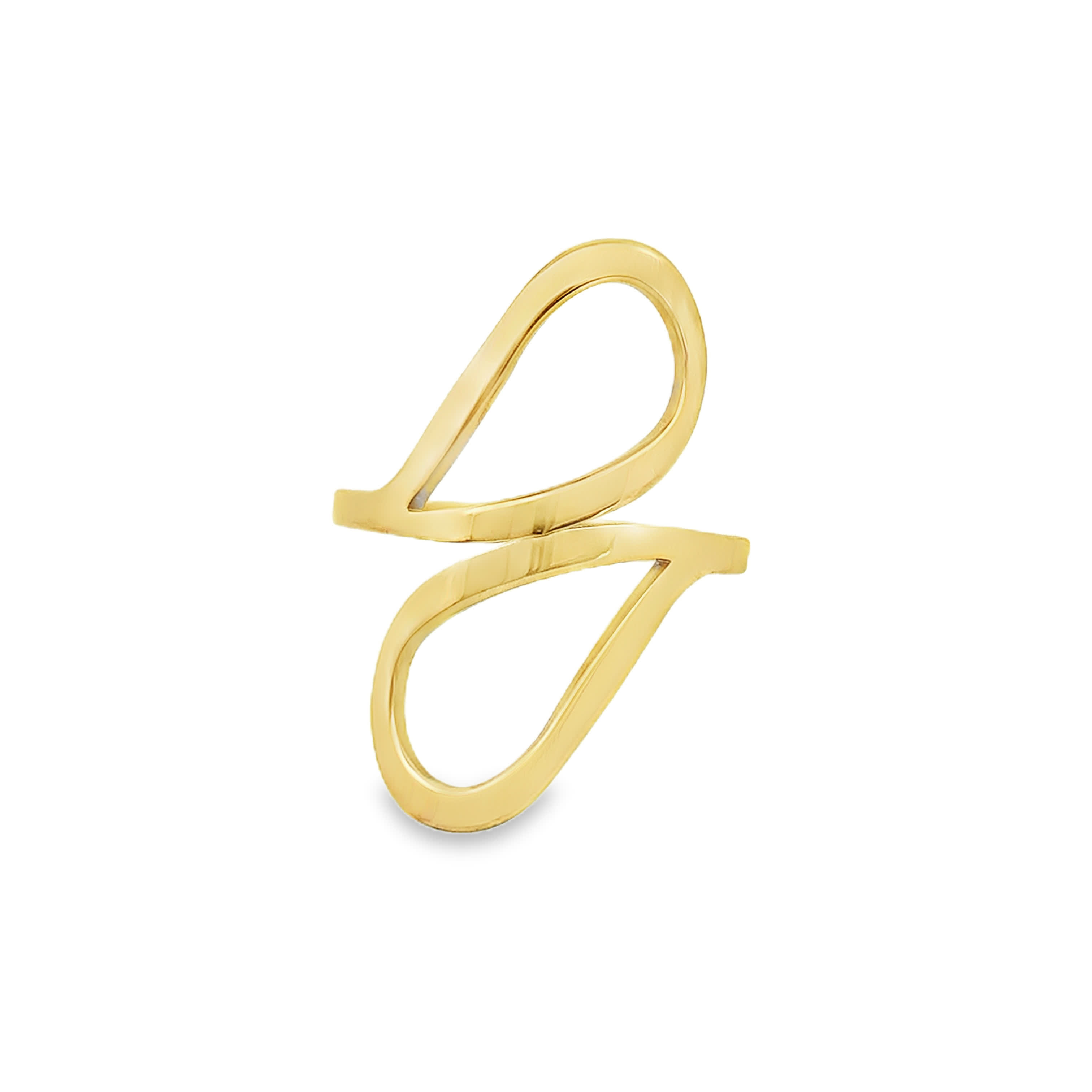 Sculptural Yellow Gold Open Dual-Teardrop Statement Ring