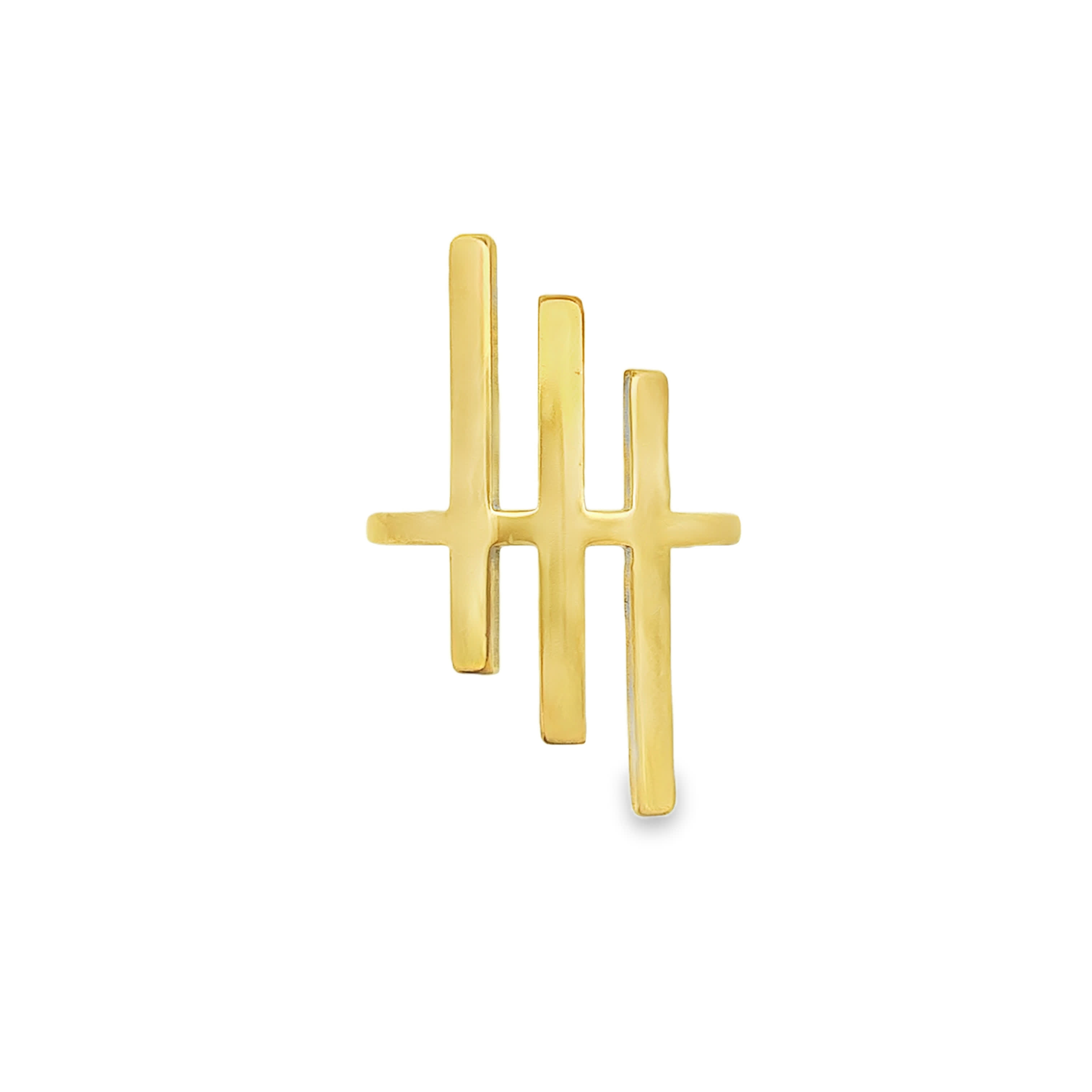 Modern Geometric Triple Bar Staggered Yellow Gold Ring