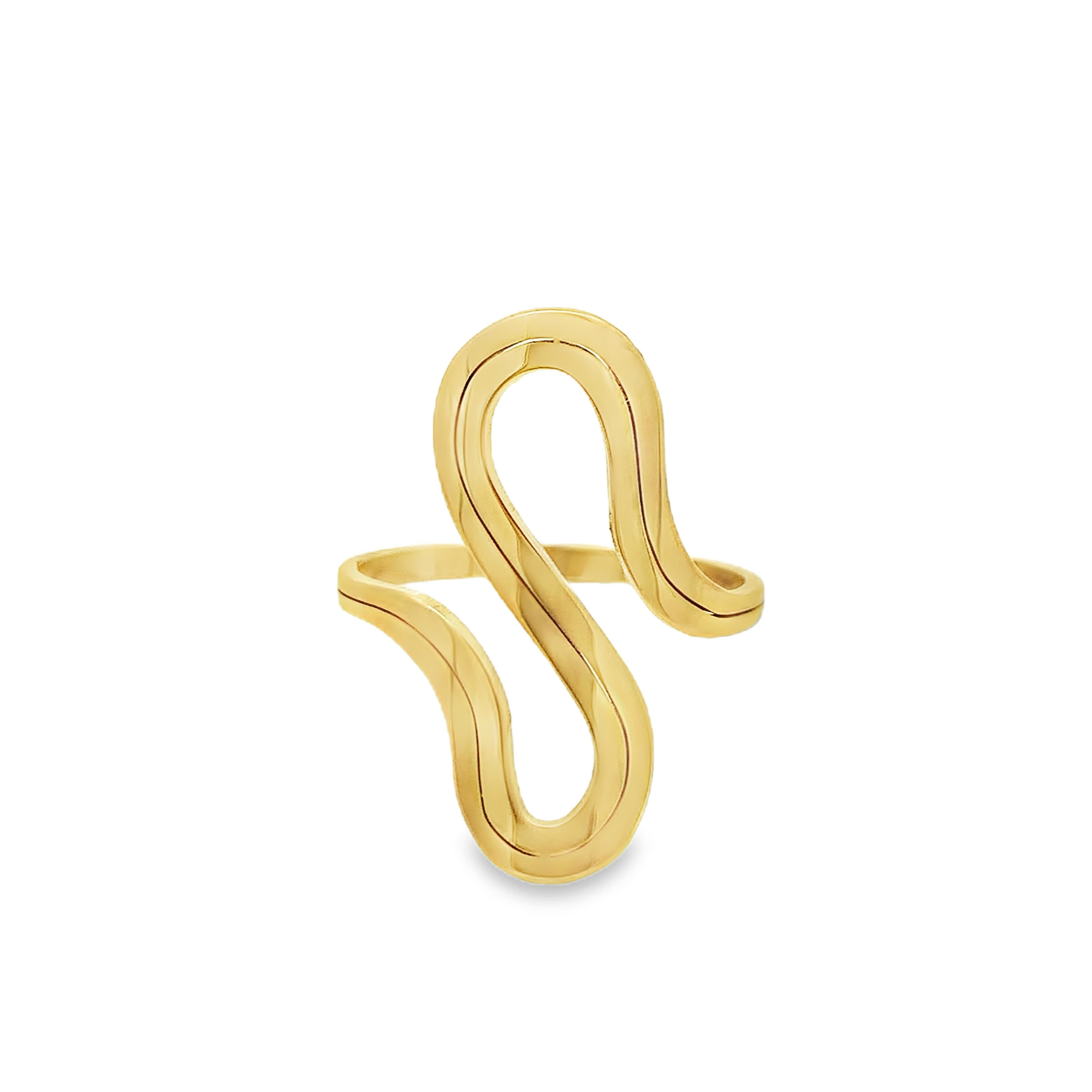Contemporary Yellow Gold Sculptural S-Curve Ribbon Ring