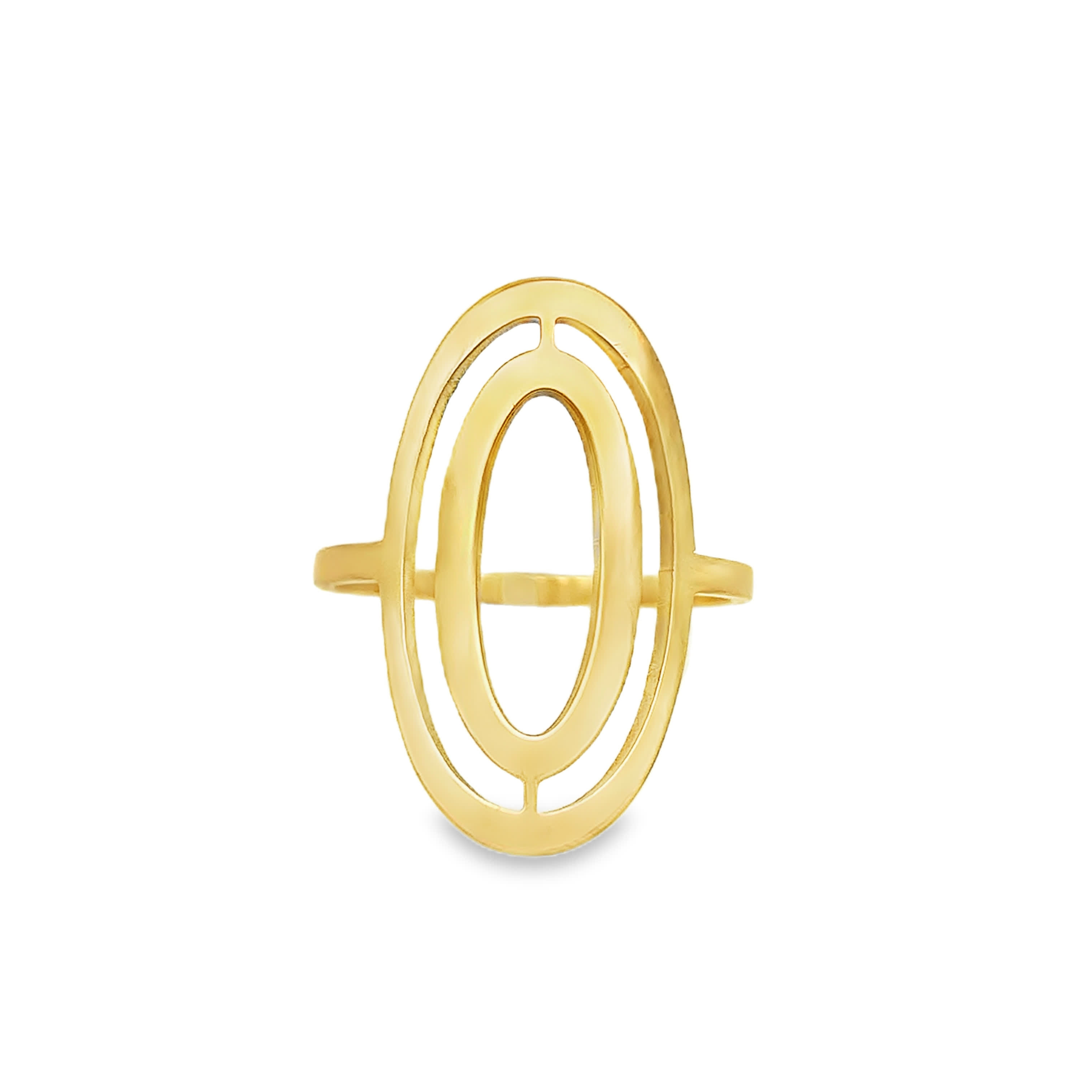 Minimalistyczny geometryczny pierścionek z koncentrycznymi owalami ze złota żółtego