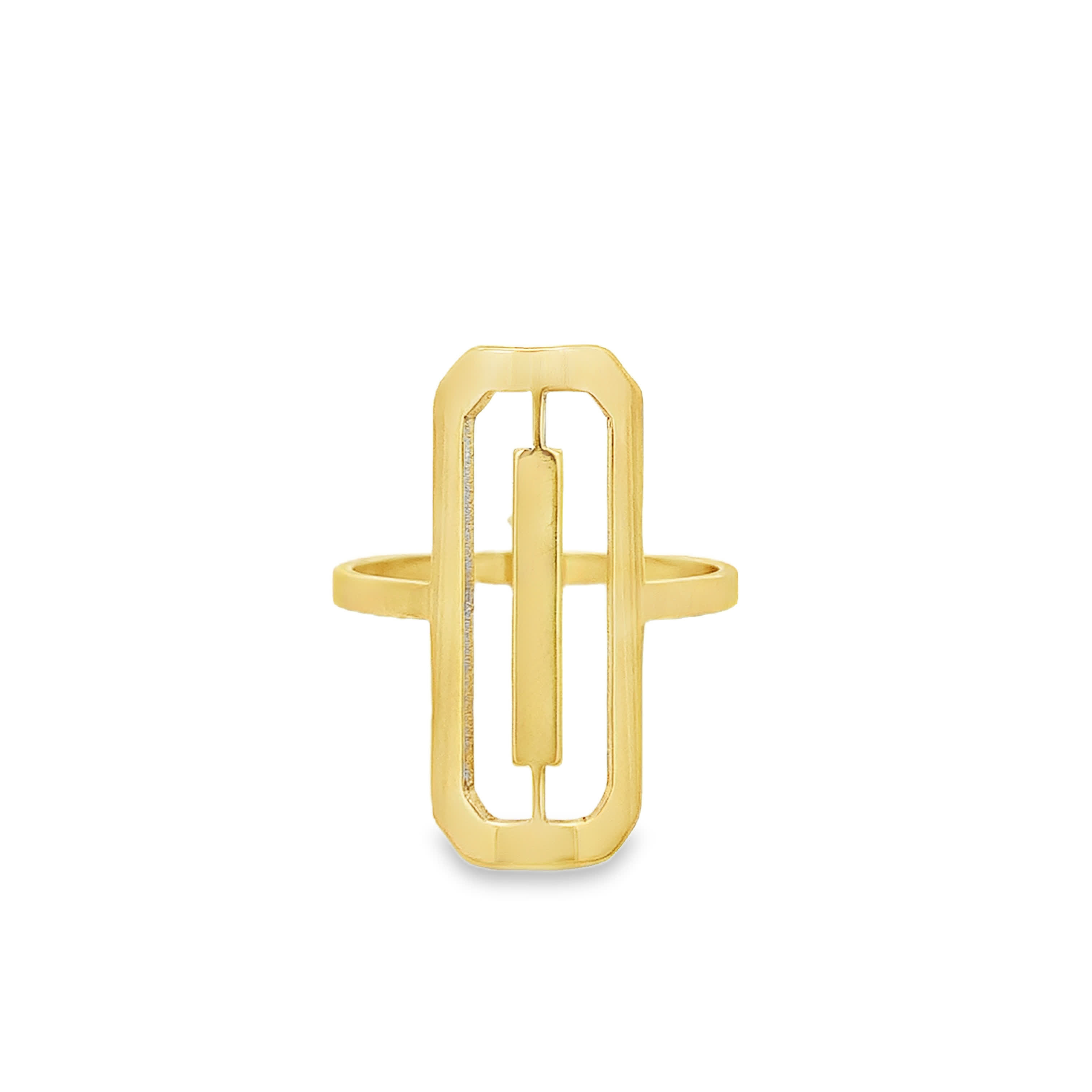 Modern Geometric Openwork Statement Ring in Yellow Gold
