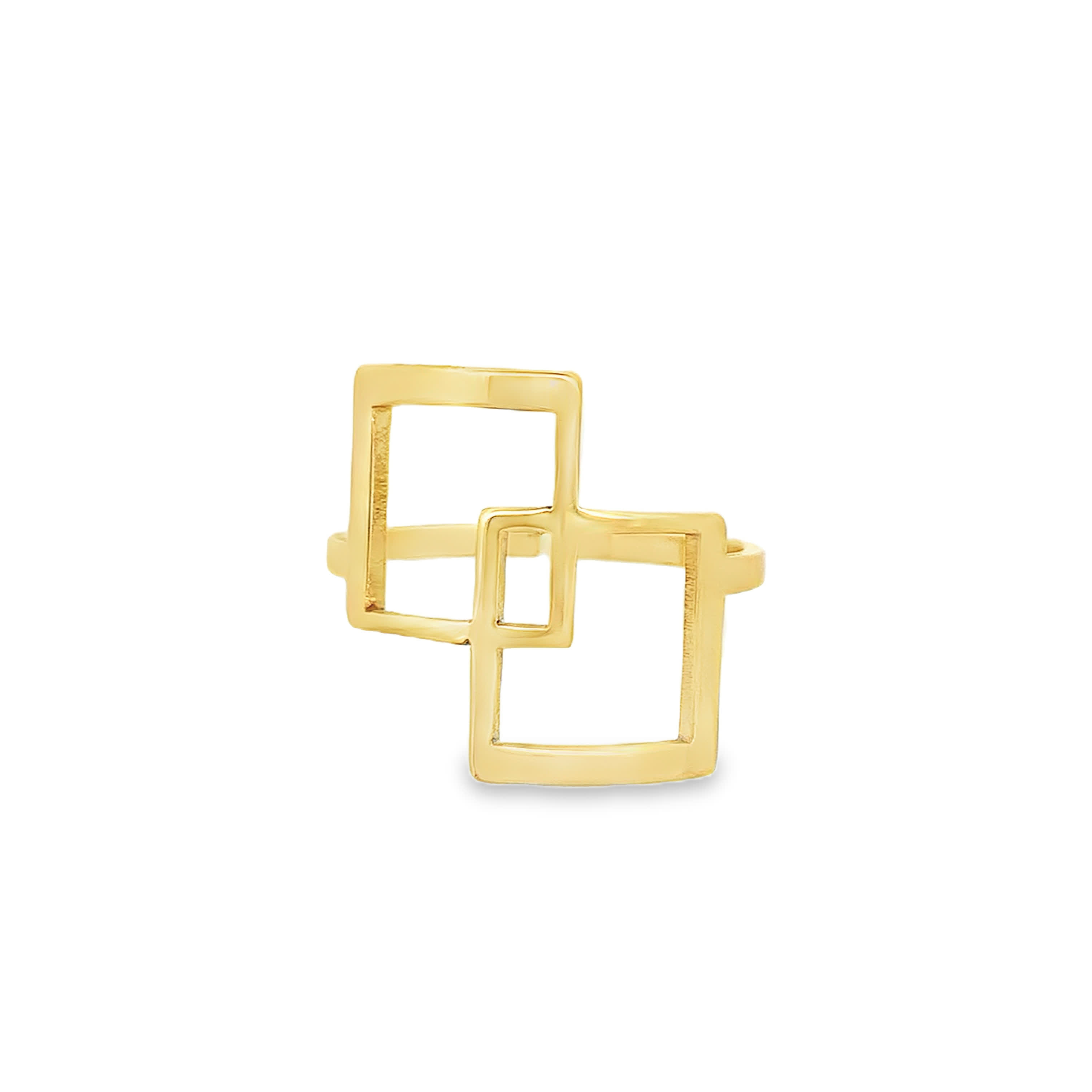 Modern Geometric Open Square Ring in Yellow Gold
