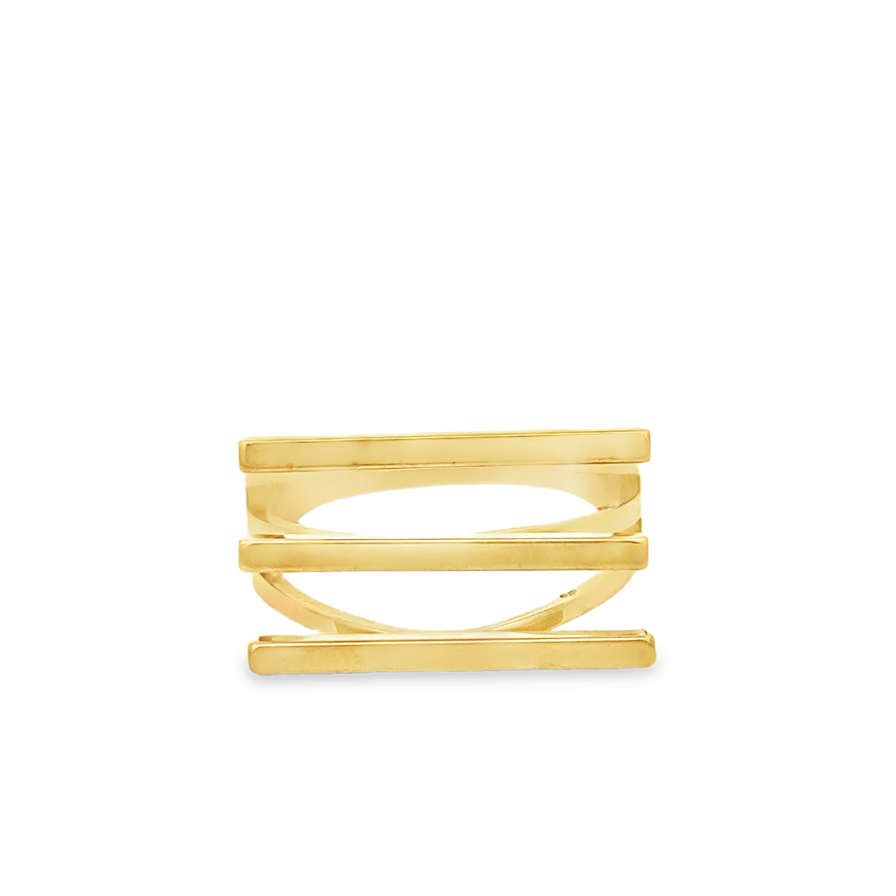 Modern Triple Bar Geometric Band Ring — Yellow Gold