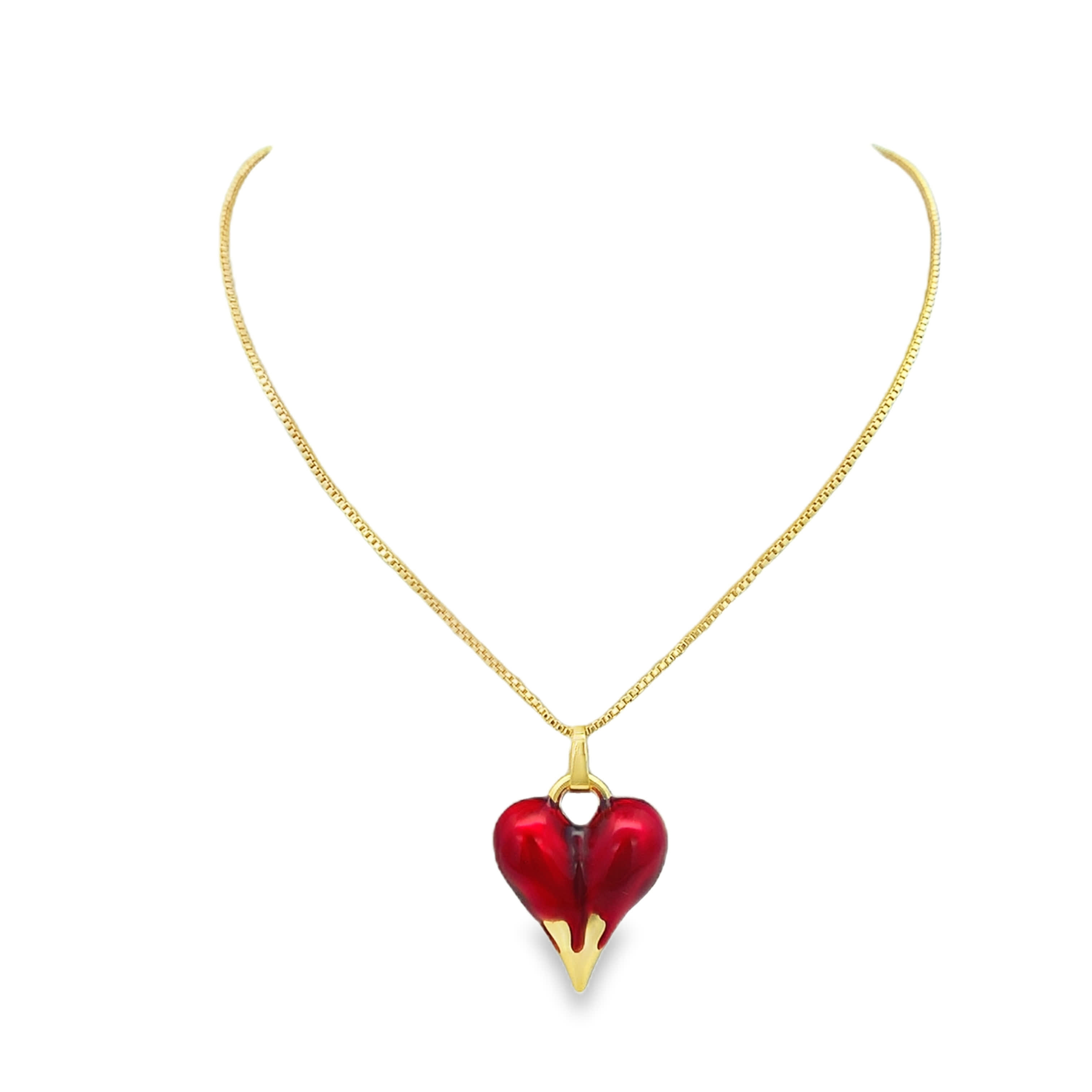 Red Ruby Heart Pendant Necklace in Yellow Gold