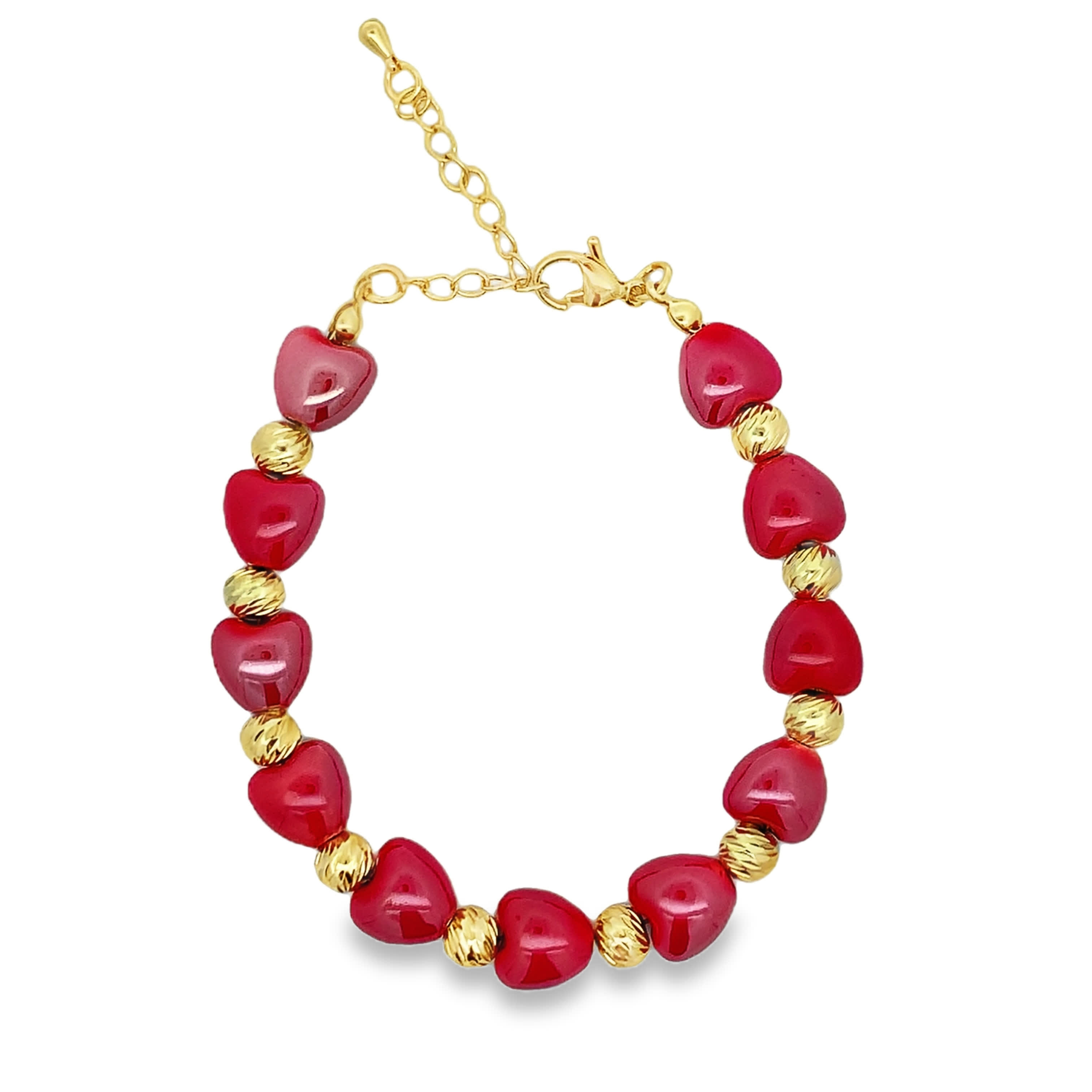 Red Heart Ruby and Yellow Gold Beaded Bracelet