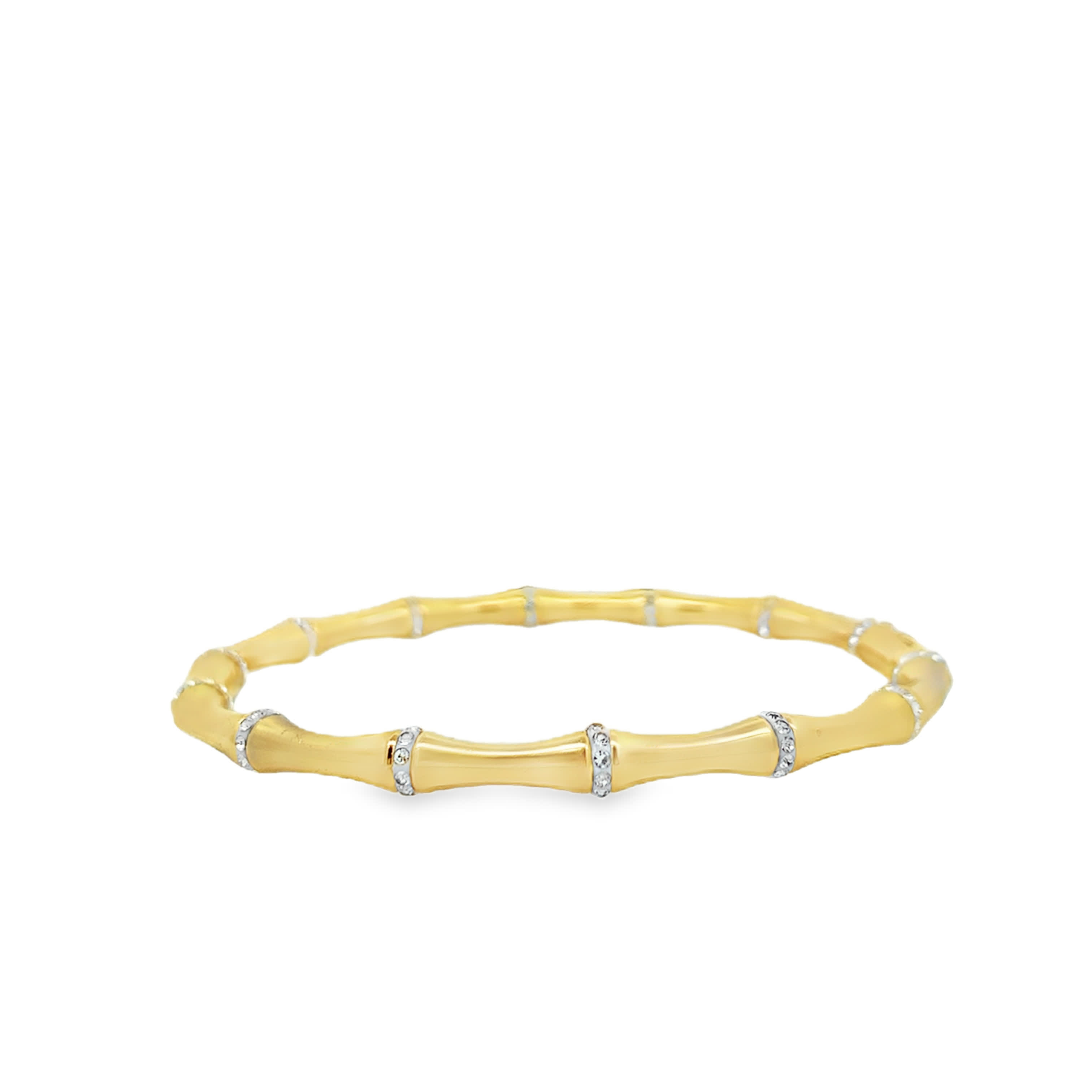 Diamond Accented Bamboo Bangle in Yellow Gold