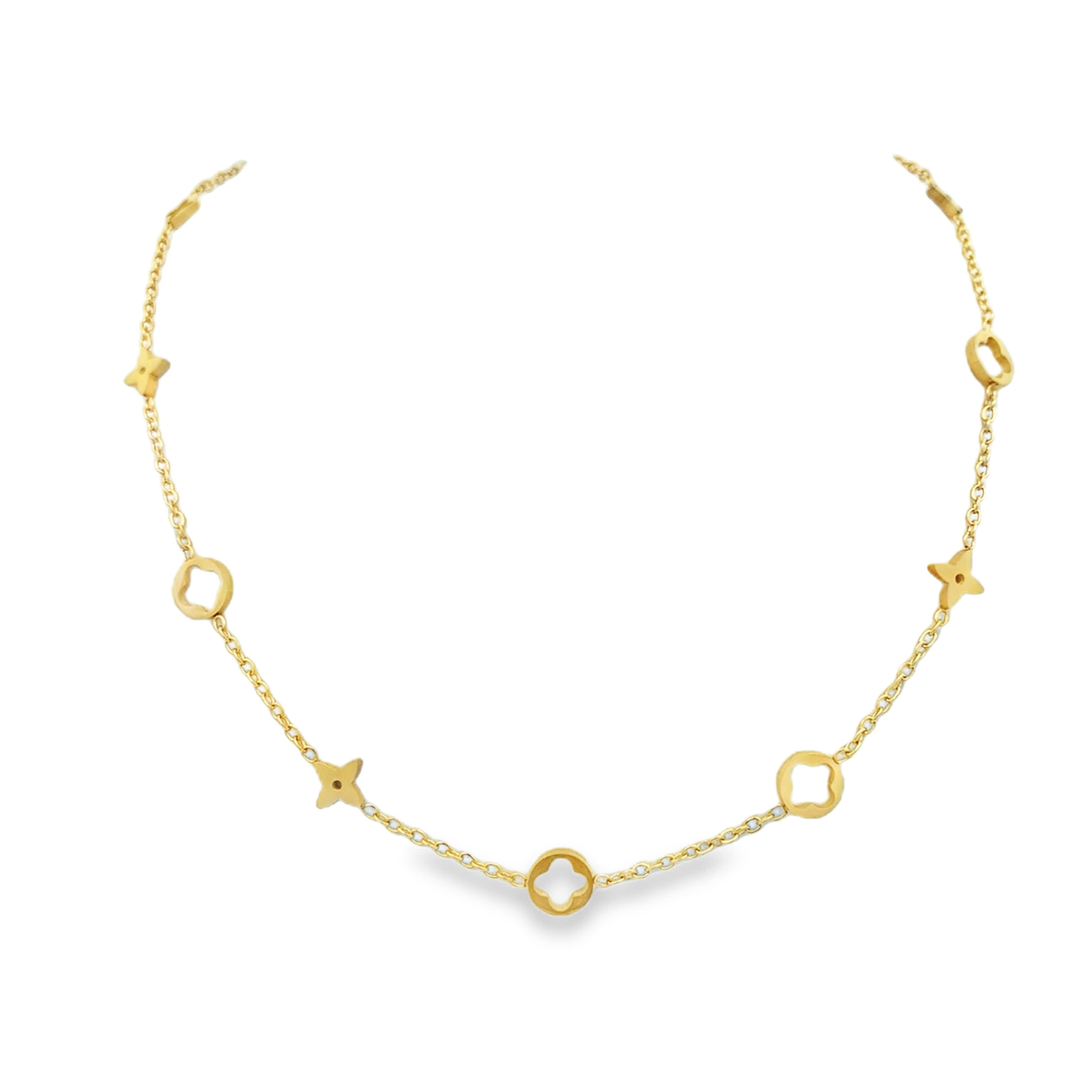 Yellow Gold Cutout Clover Station Chain Necklace