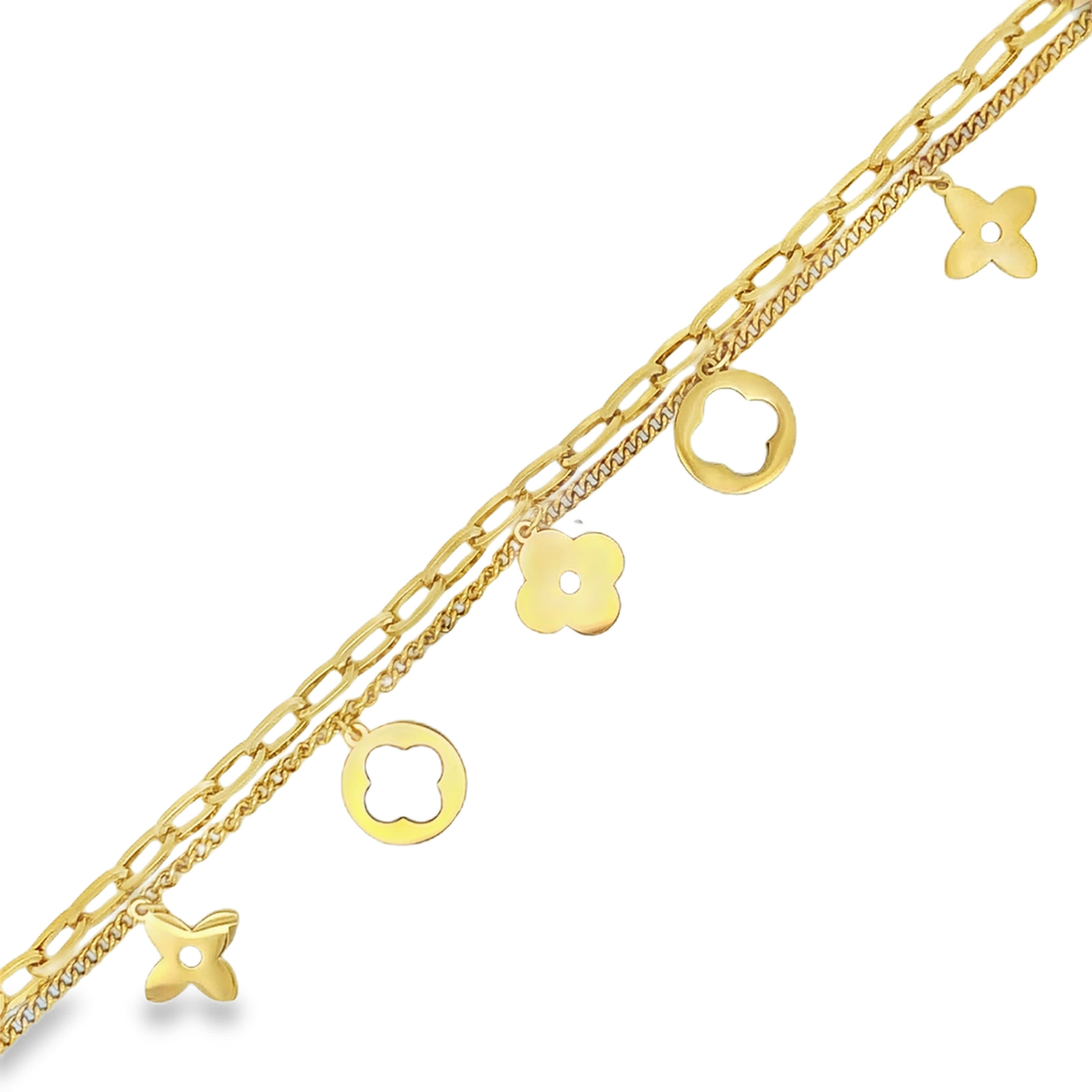 Layered Yellow Gold Clover Charm Bracelet