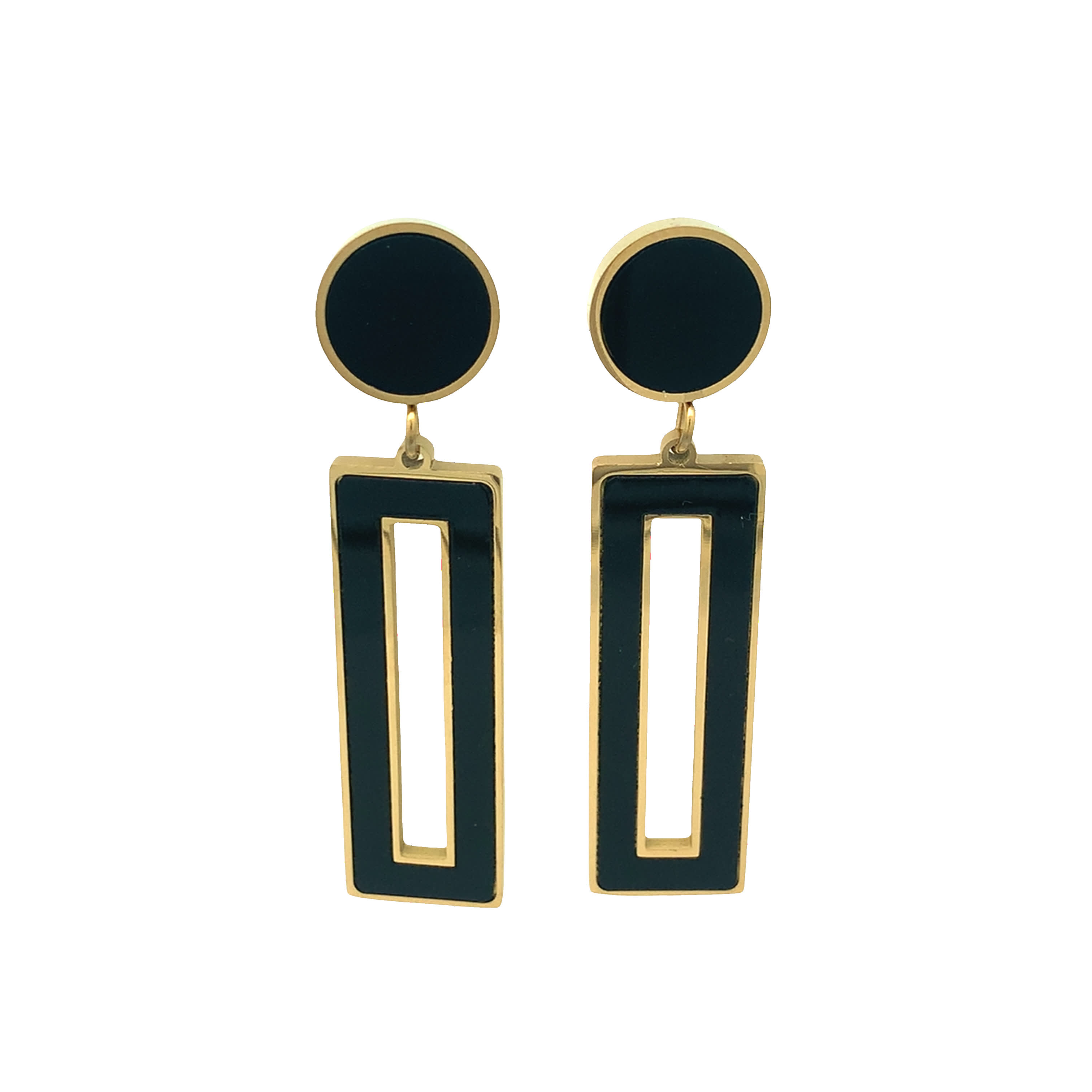 Geometric Onyx and Yellow Gold Drop Earrings