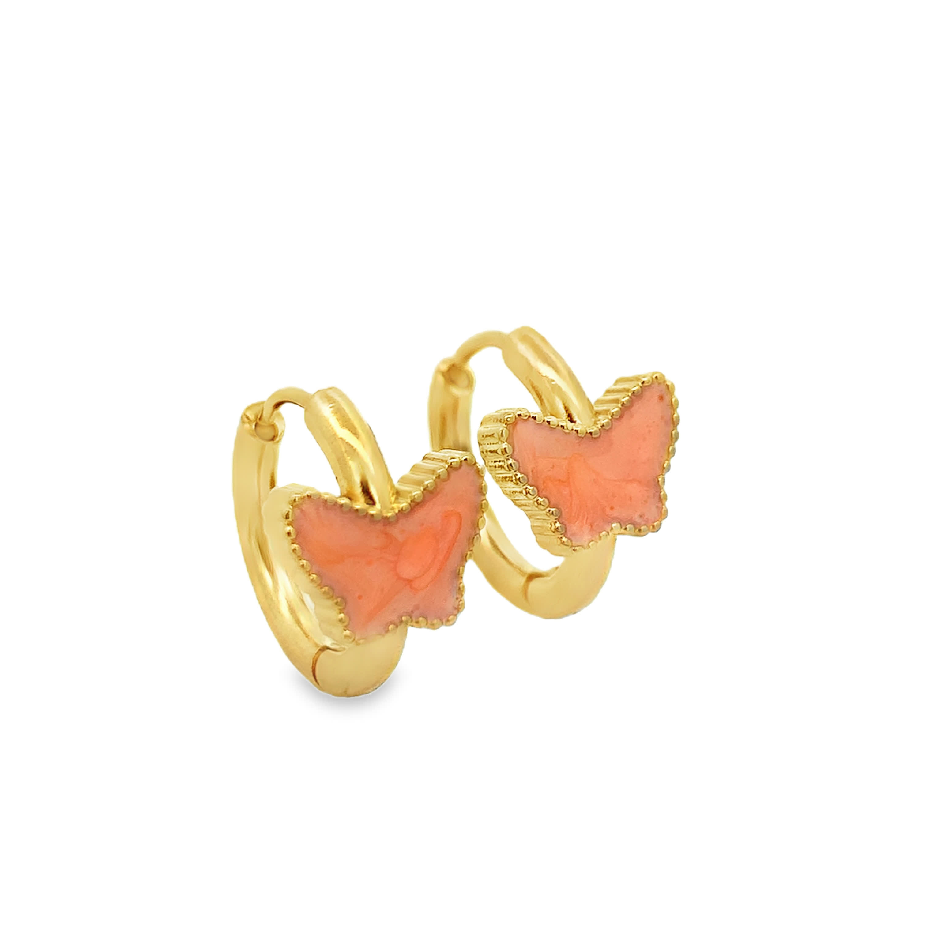 Coral Butterfly Hoop Earrings in Yellow Gold