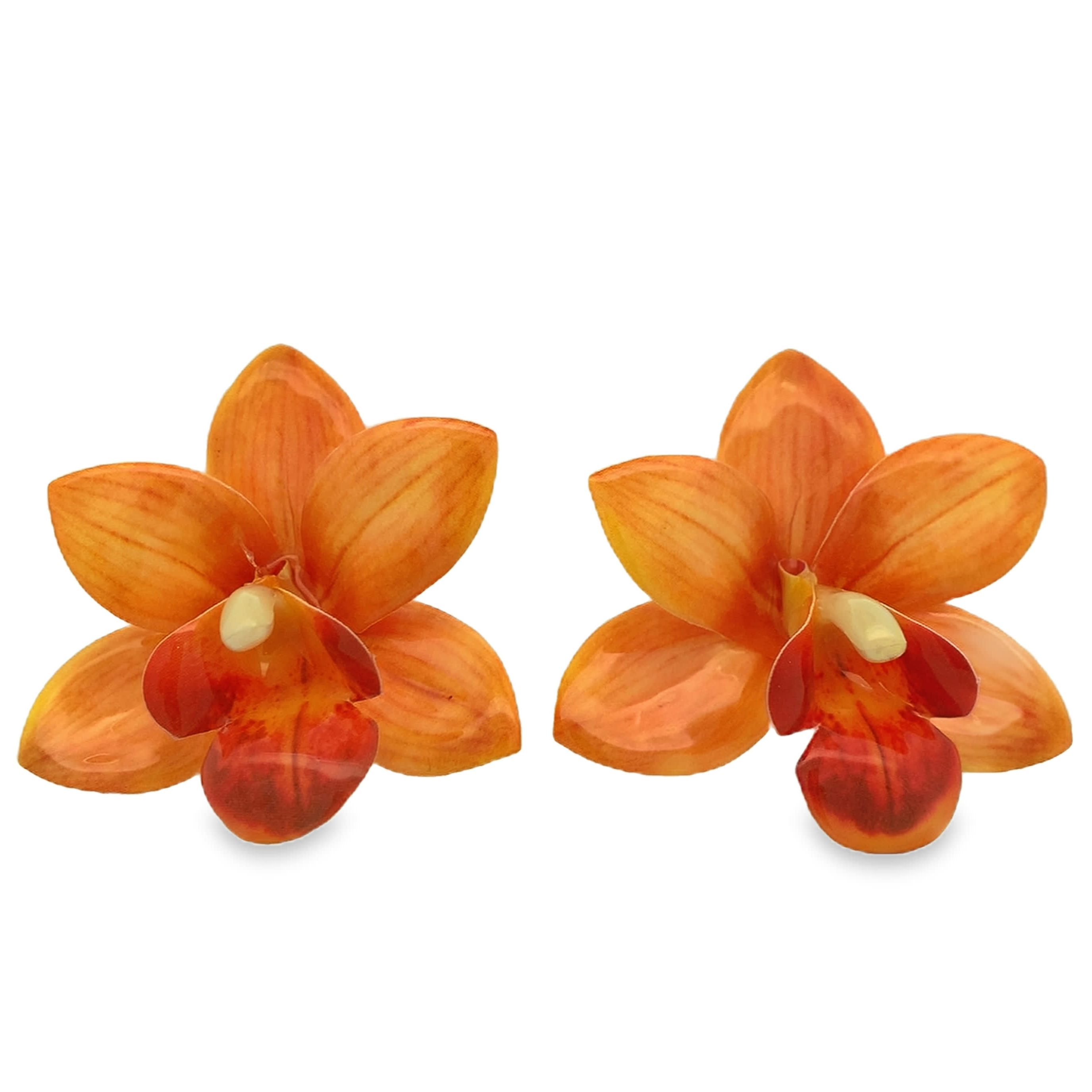 Ręcznie malowane różowe kolczyki sztyfty z orchideą